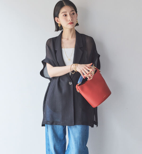 Doux archives「【即完売アイテム/体型カバー】メッシュフレンチスリーブジャケット」|テーラードジャケット|