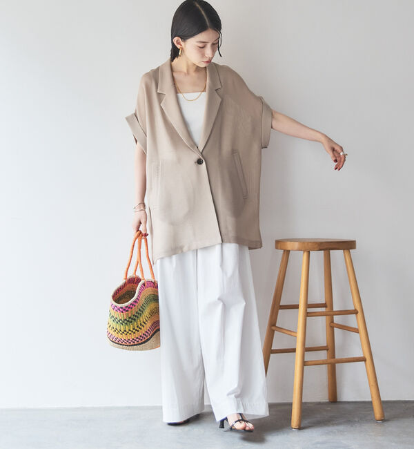 Doux archives「【即完売アイテム/体型カバー】メッシュフレンチスリーブジャケット」|テーラードジャケット|