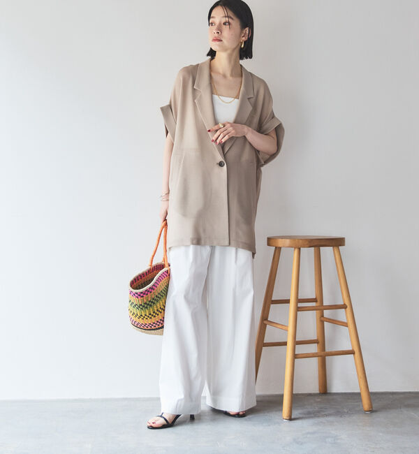 Doux archives「【即完売アイテム/体型カバー】メッシュフレンチスリーブジャケット」|テーラードジャケット|