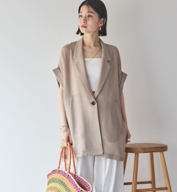 Doux archives「【即完売アイテム/体型カバー】メッシュフレンチスリーブジャケット」|テーラードジャケット|