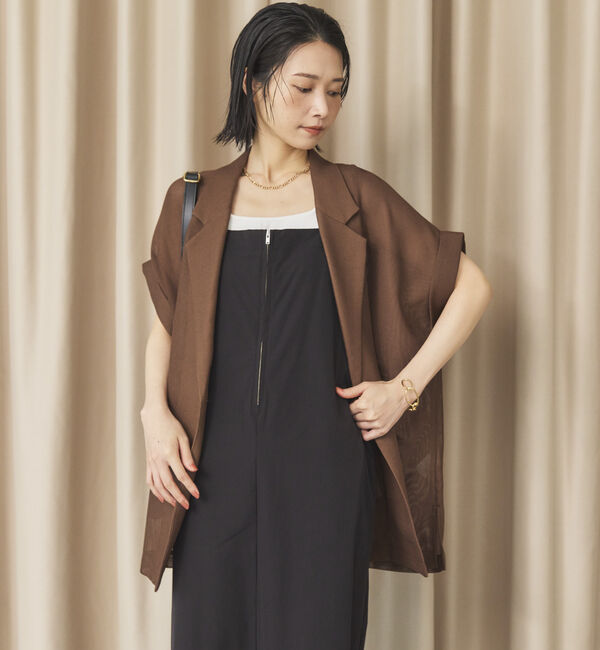 Doux archives「【即完売アイテム/体型カバー】メッシュフレンチスリーブジャケット」|テーラードジャケット|BROWN