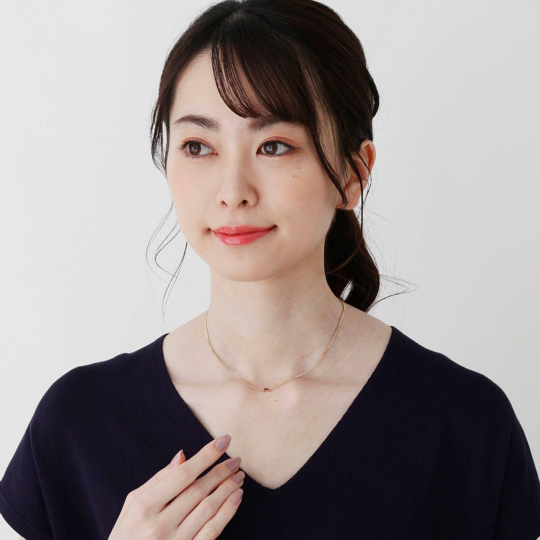 COCOSHNIK「K10カラーストーン（ガーネット）キヘイチェーン ネックレス」|ネックレス|