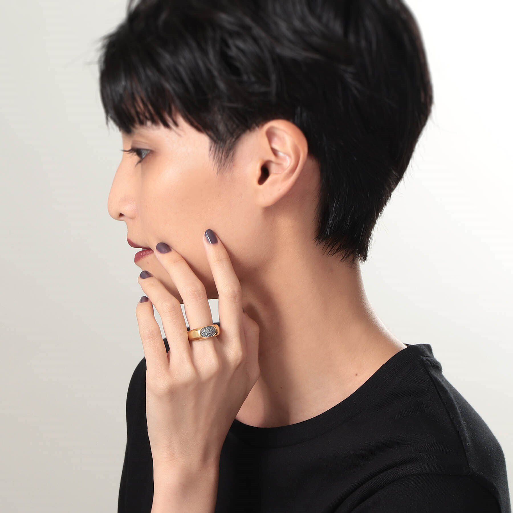 COCOSHNIK ONKITSCH「シルバー カラーストーン ブラックドルジーアゲート ニュアンスリングL GP」|リング|