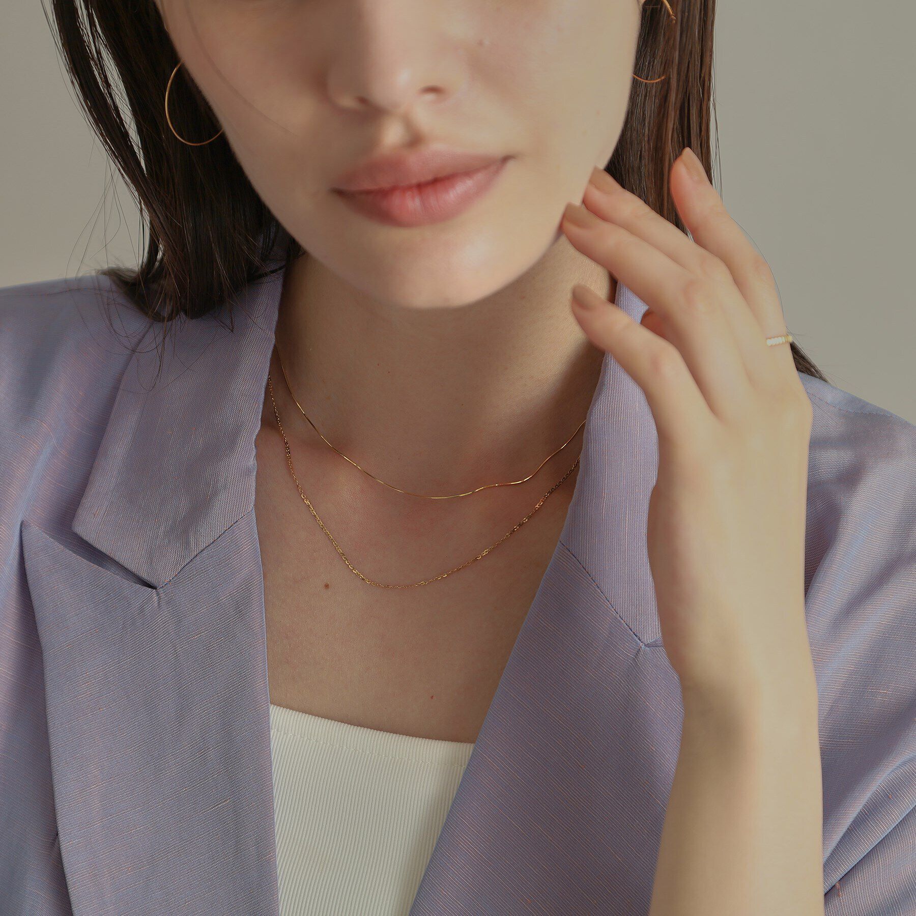 COCOSHNIK「K18フレスコフラットチェーン ネックレス細」|ネックレス|