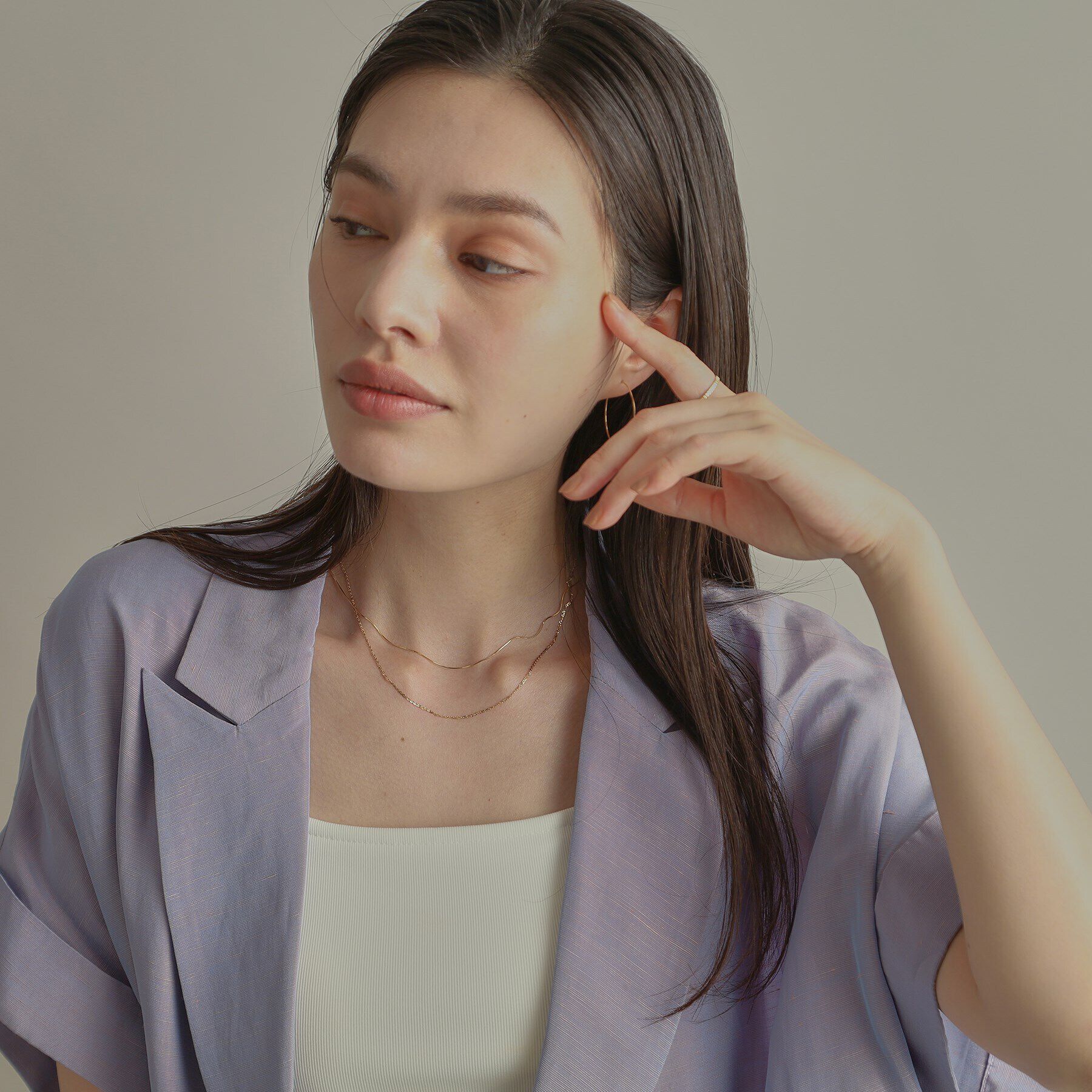 COCOSHNIK「K18フレスコフラットチェーン ネックレス細」|ネックレス|