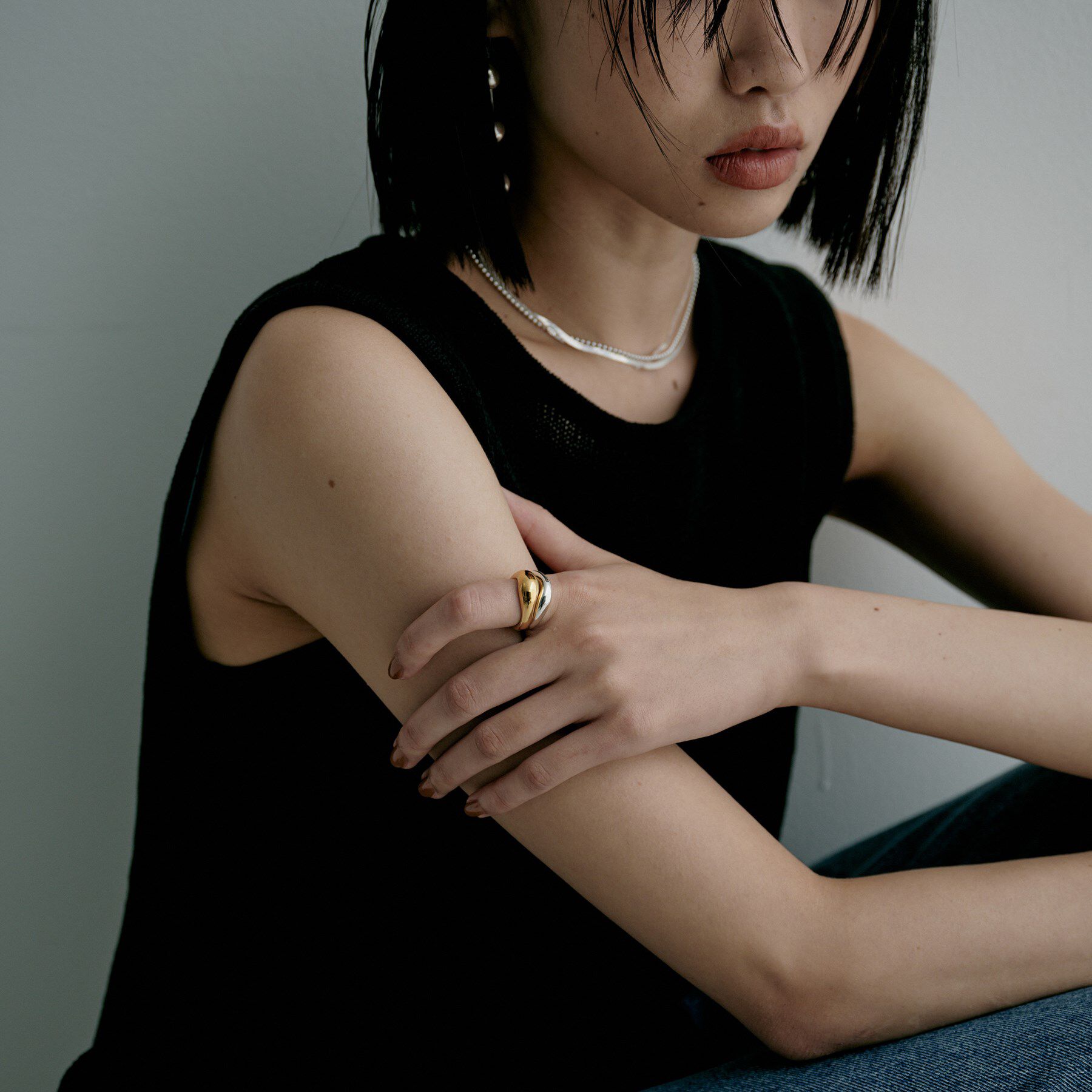 COCOSHNIK ONKITSCH「シルバー コンビカラー ニュアンススタックリング」|リング|