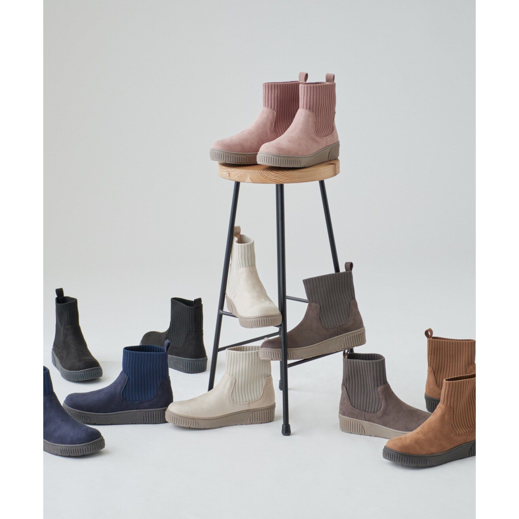 SHOO･LA･RUE「【高レビュー/撥水】すっぽりラクラク はきぐちニットブーツ」|ショートブーツ|