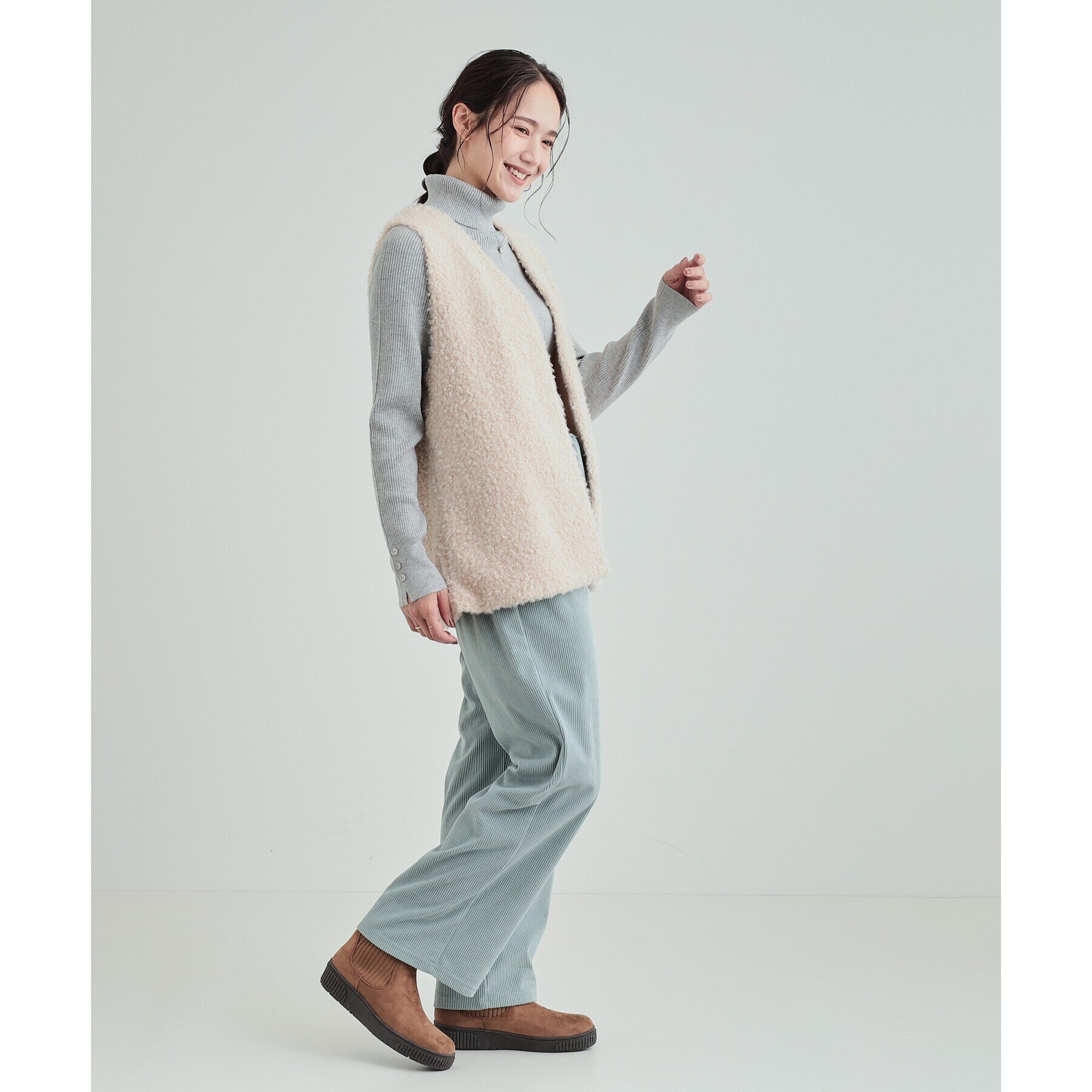 SHOO･LA･RUE「【高レビュー/撥水】すっぽりラクラク はきぐちニットブーツ」|ショートブーツ|