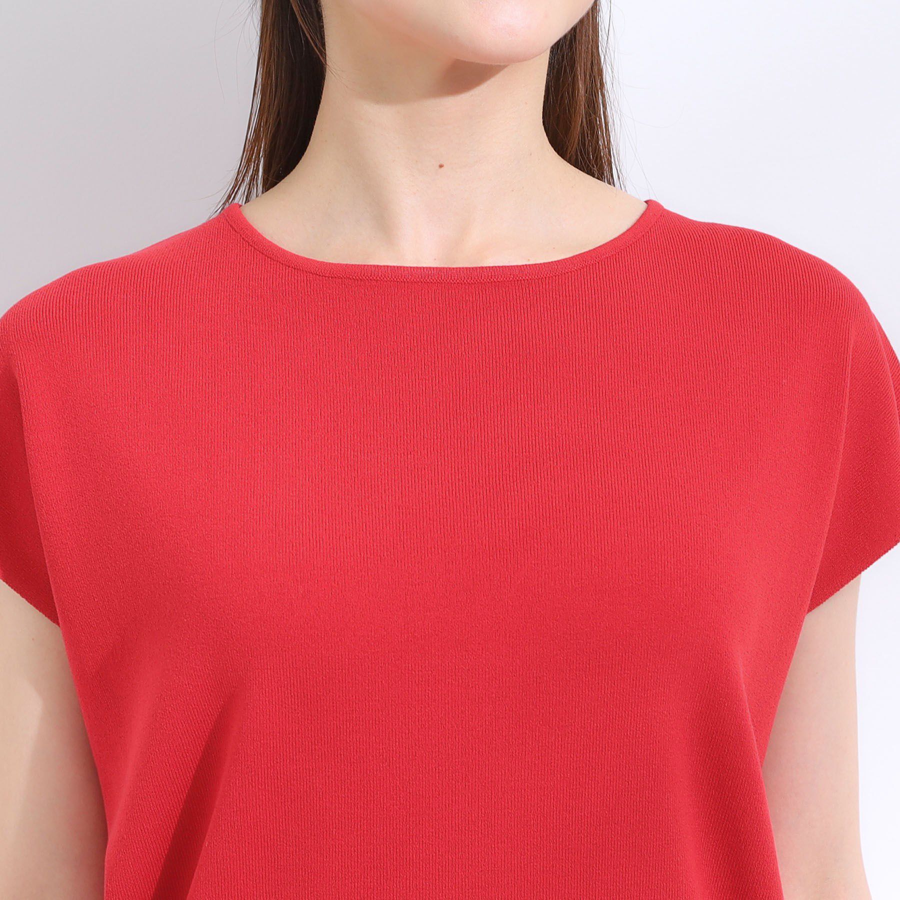 SHOO･LA･RUE「【洗える/S-LL/ひんやり】さらりと好印象　総針フレンチスリーブニット」|ニット・セーター|