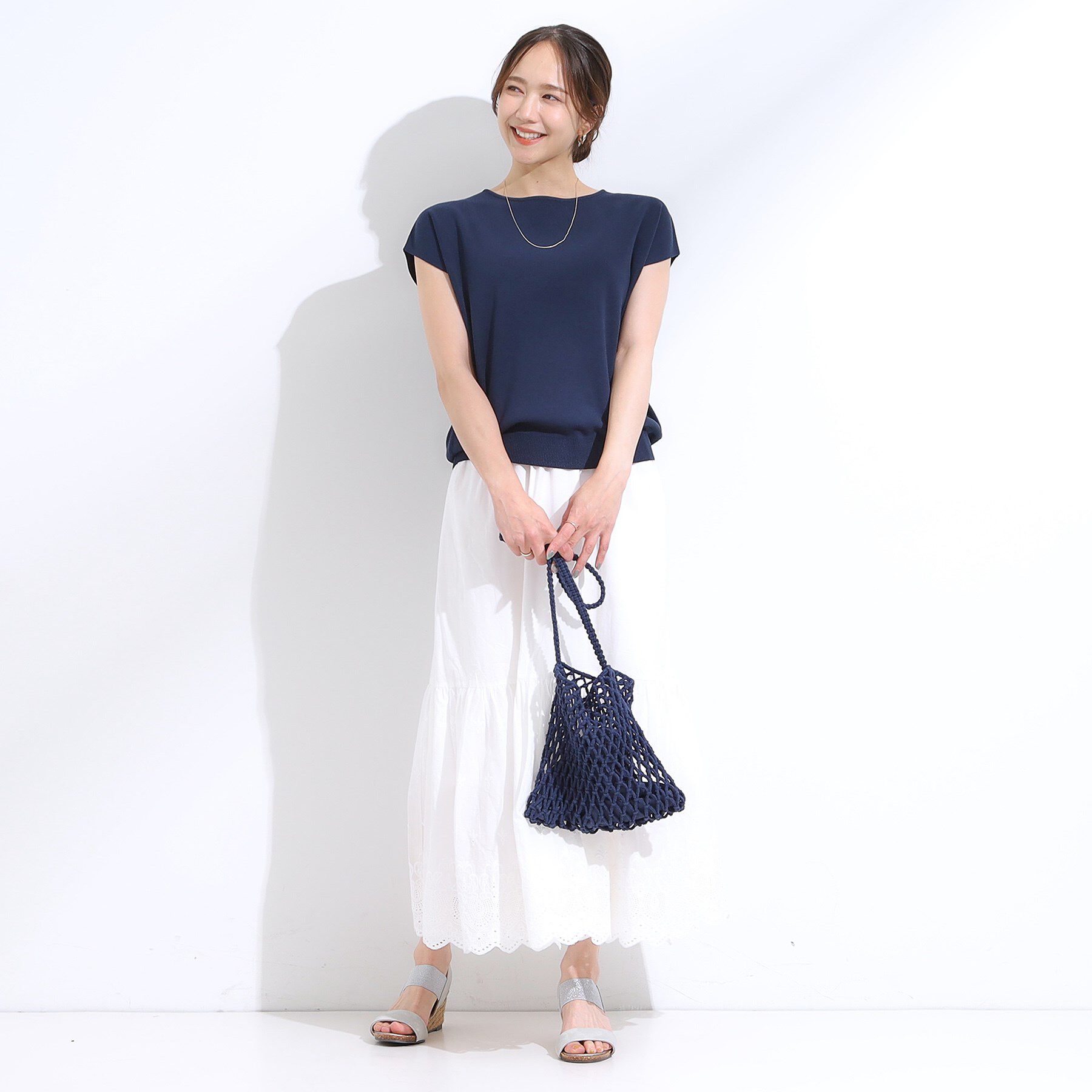 SHOO･LA･RUE「【洗える/S-LL/ひんやり】さらりと好印象　総針フレンチスリーブニット」|ニット・セーター|