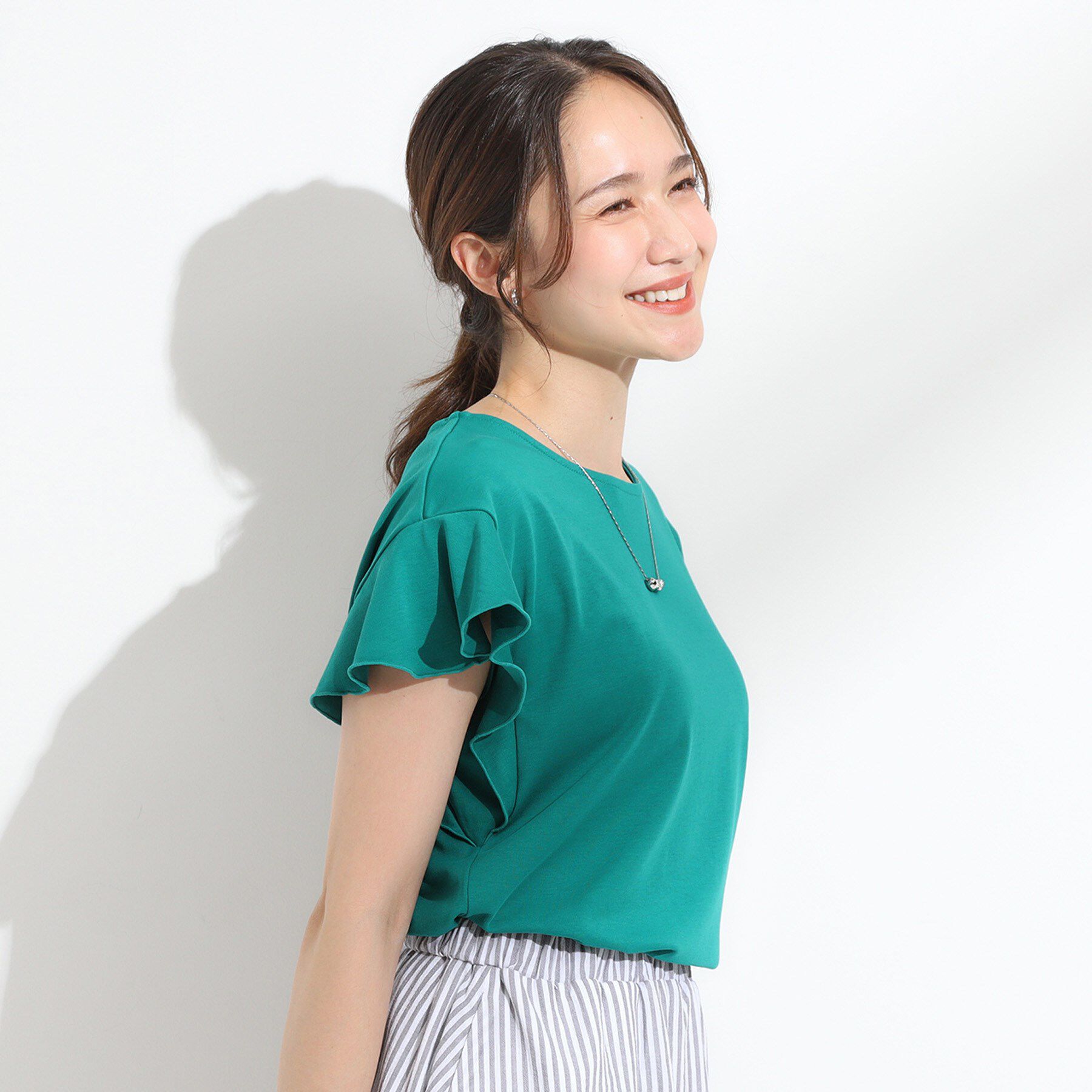 SHOO･LA･RUE「【汗ジミ防止/ひんやり/UV】フリルスリーブTシャツ」|Tシャツ・カットソー|
