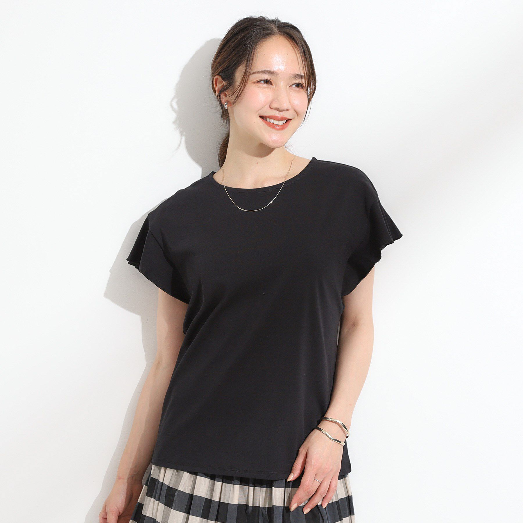 SHOO･LA･RUE「【汗ジミ防止/ひんやり/UV】フリルスリーブTシャツ」|Tシャツ・カットソー|