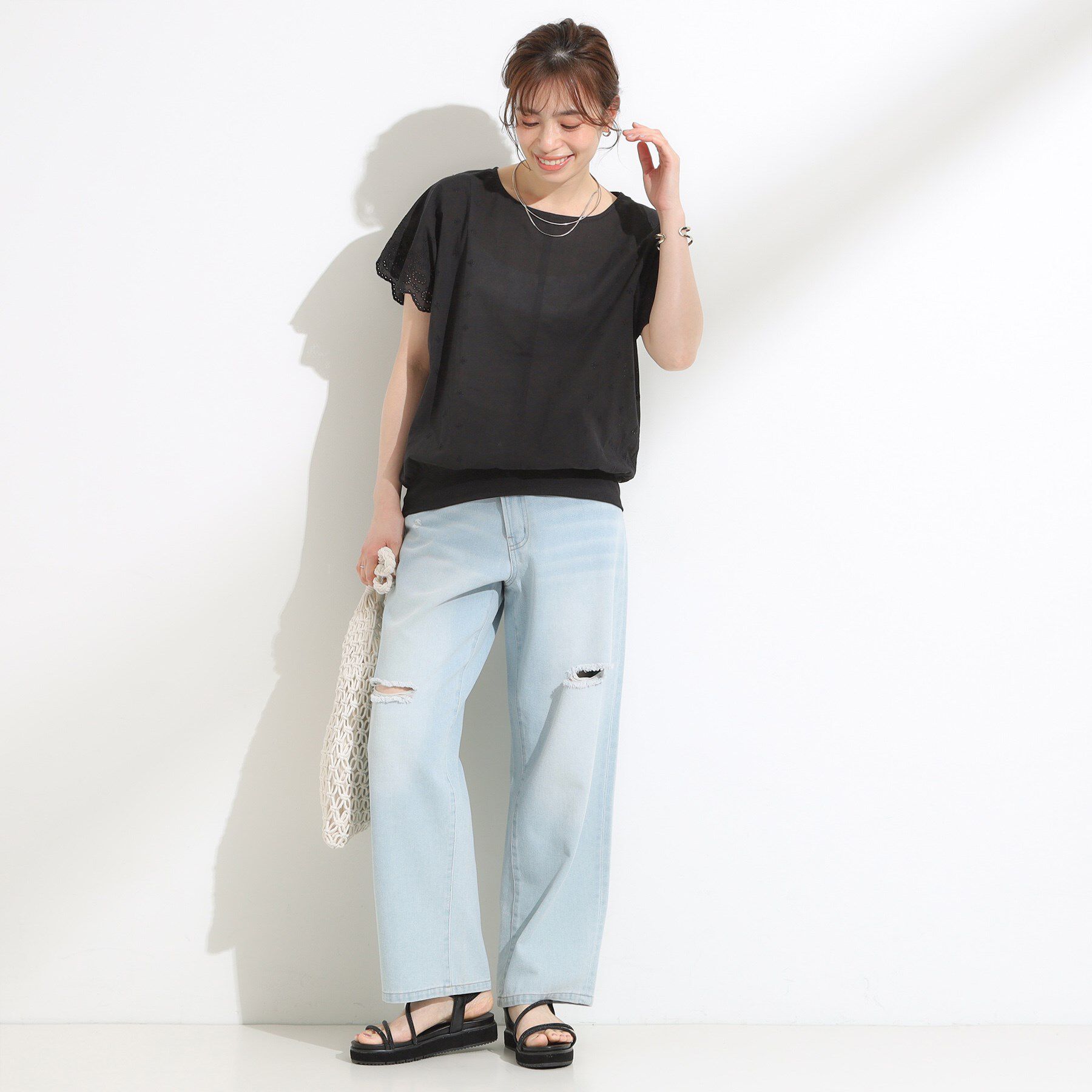 SHOO･LA･RUE「スカラップ刺繍レースが目を惹く ドルマントップス」|Tシャツ・カットソー|