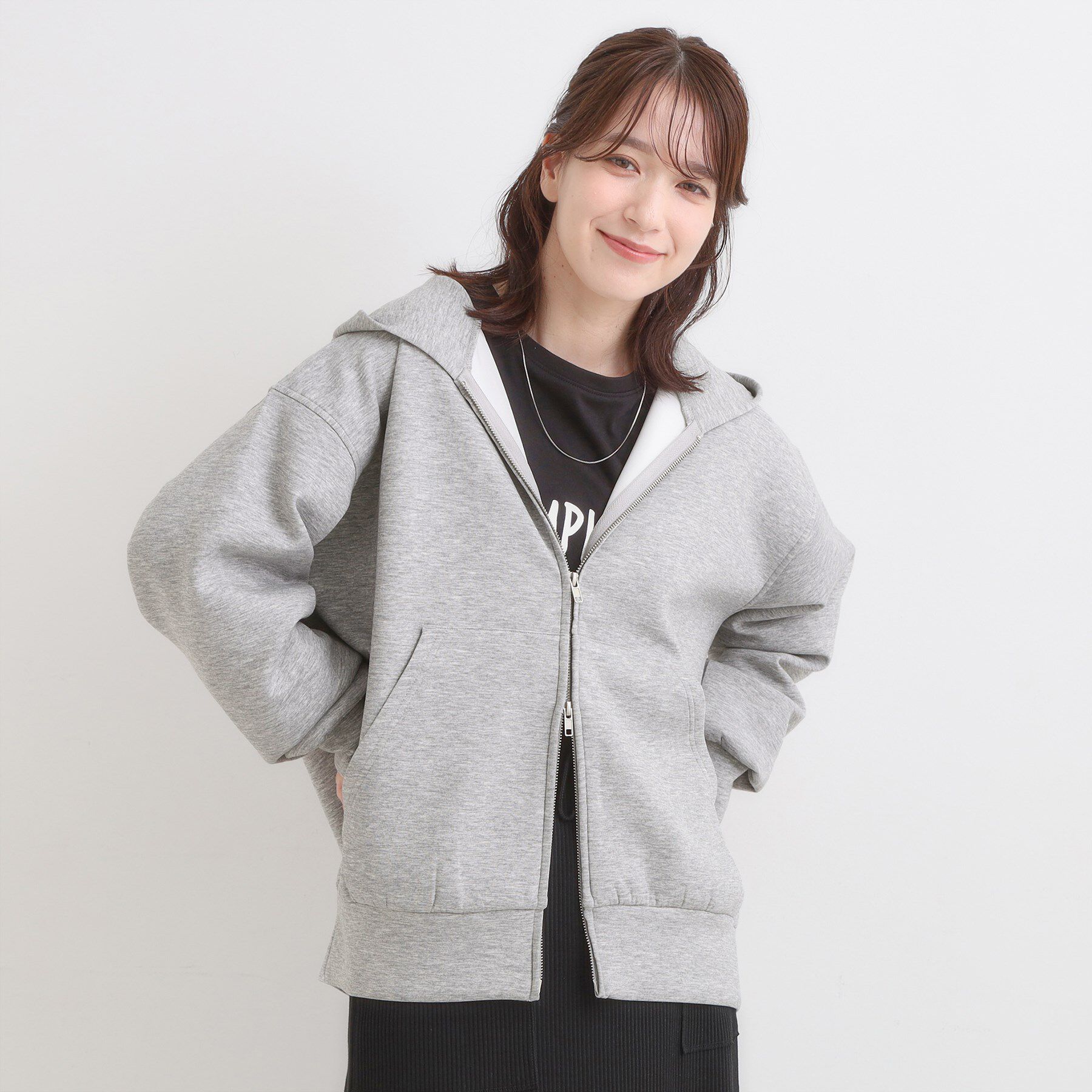 SHOO･LA･RUE「【S-LL】大人っぽく着られる ダンボールジップパーカ」|カーディガン|