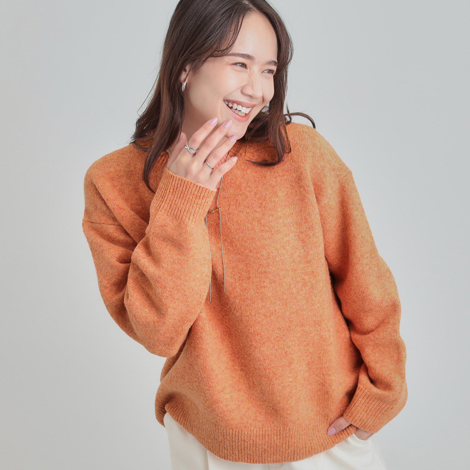SHOO･LA･RUE「【洗濯機可/S-LL】色違いで欲しくなる ふんわりゆるニット」|ニット・セーター|オレンジ(067)