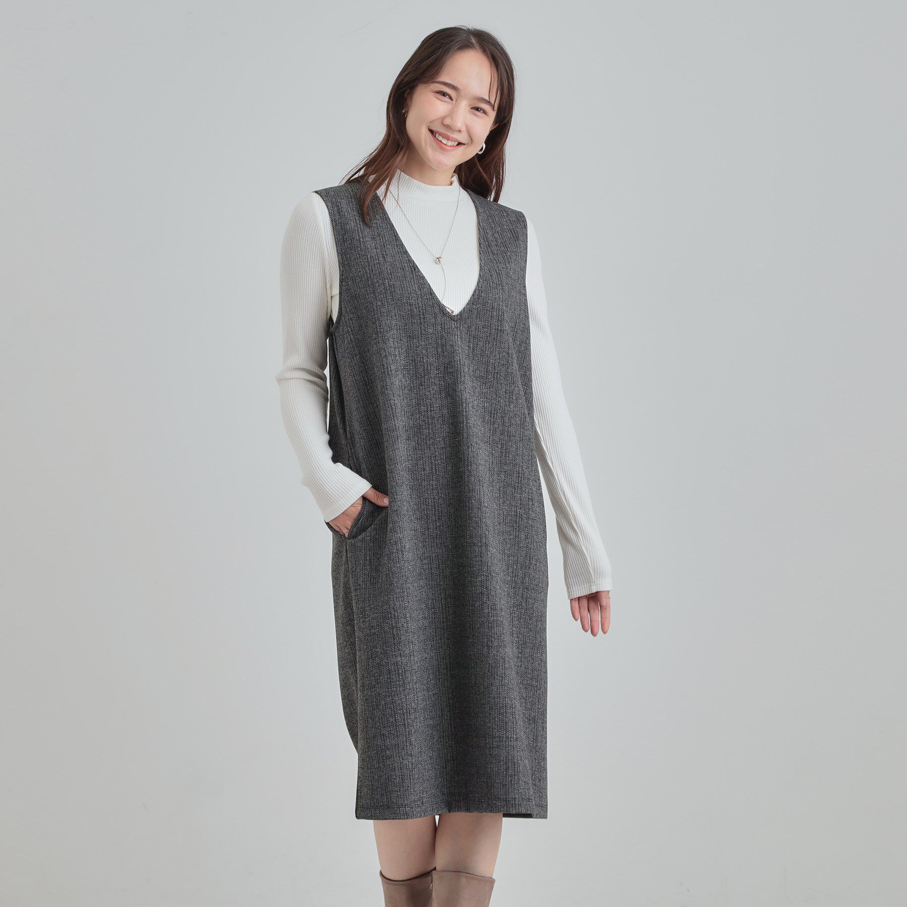 SHOO･LA･RUE「【2点セット/洗える/S-LL】時短でコーデ決まる ジャンドレ＆リブインナー」|ワンピース|