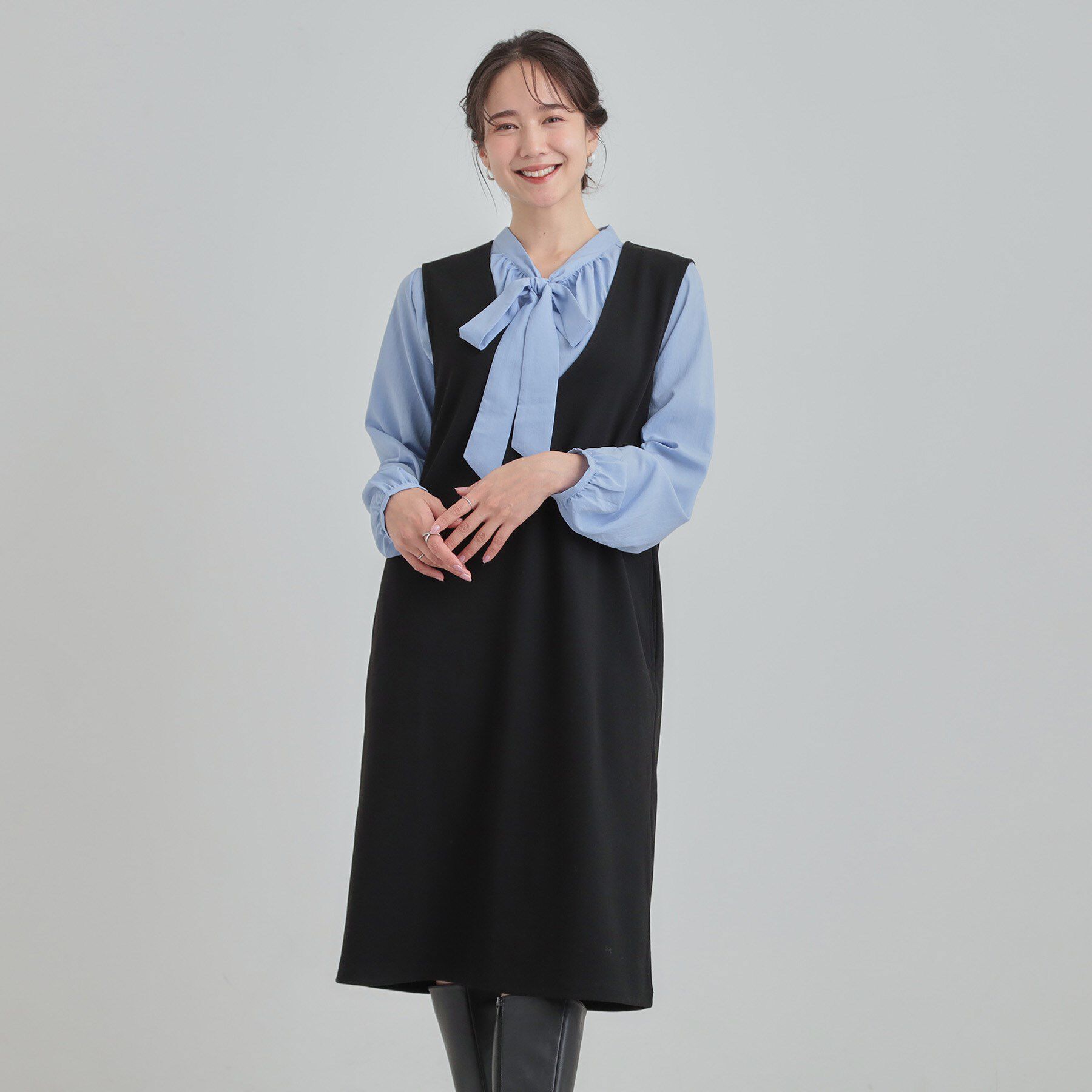 SHOO･LA･RUE「【2点セット/洗える/S-LL】時短でコーデ決まる ジャンドレ＆リブインナー」|ワンピース|