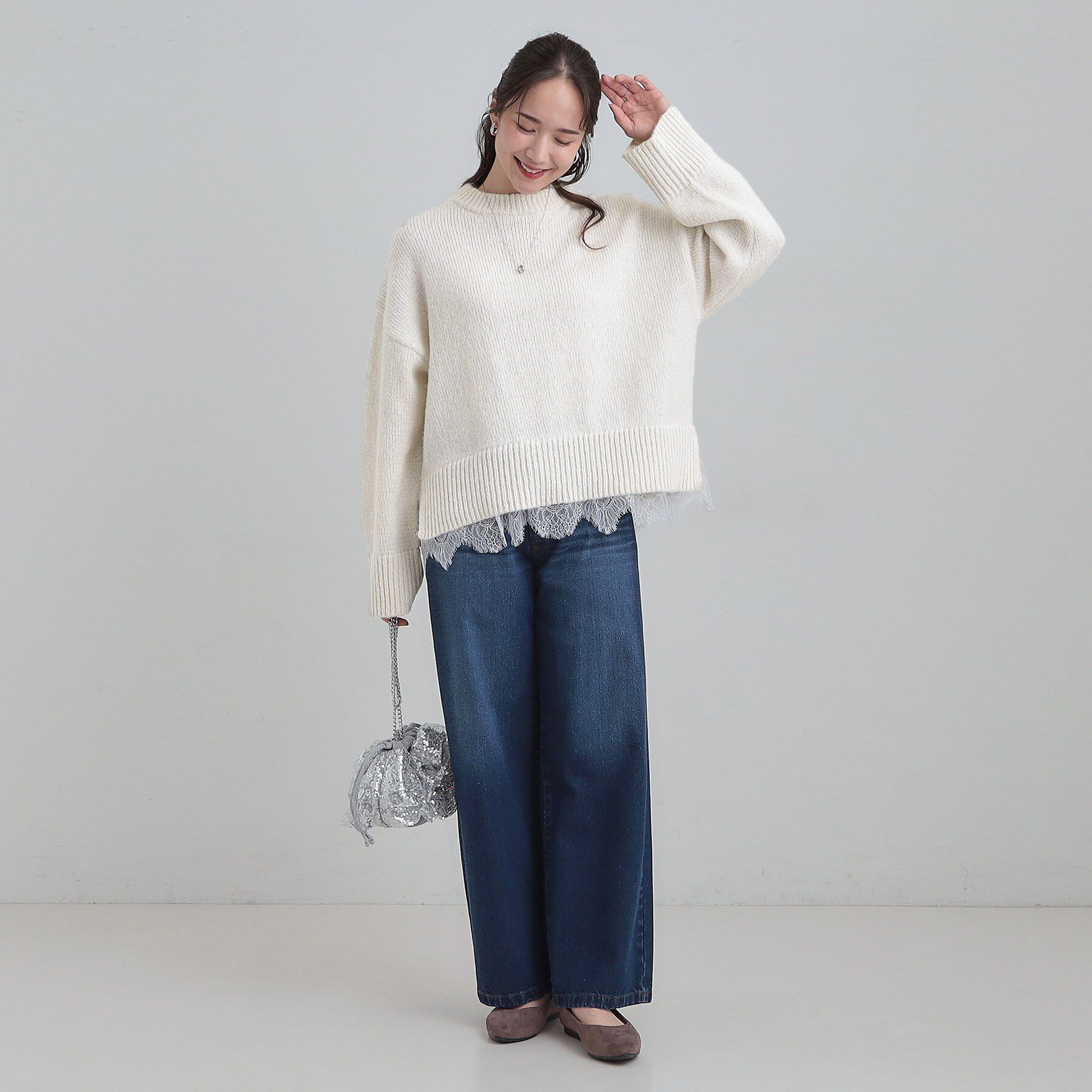 SHOO･LA･RUE「【S-LL】インせず着られる 裾レースラメニット」|ニット・セーター|