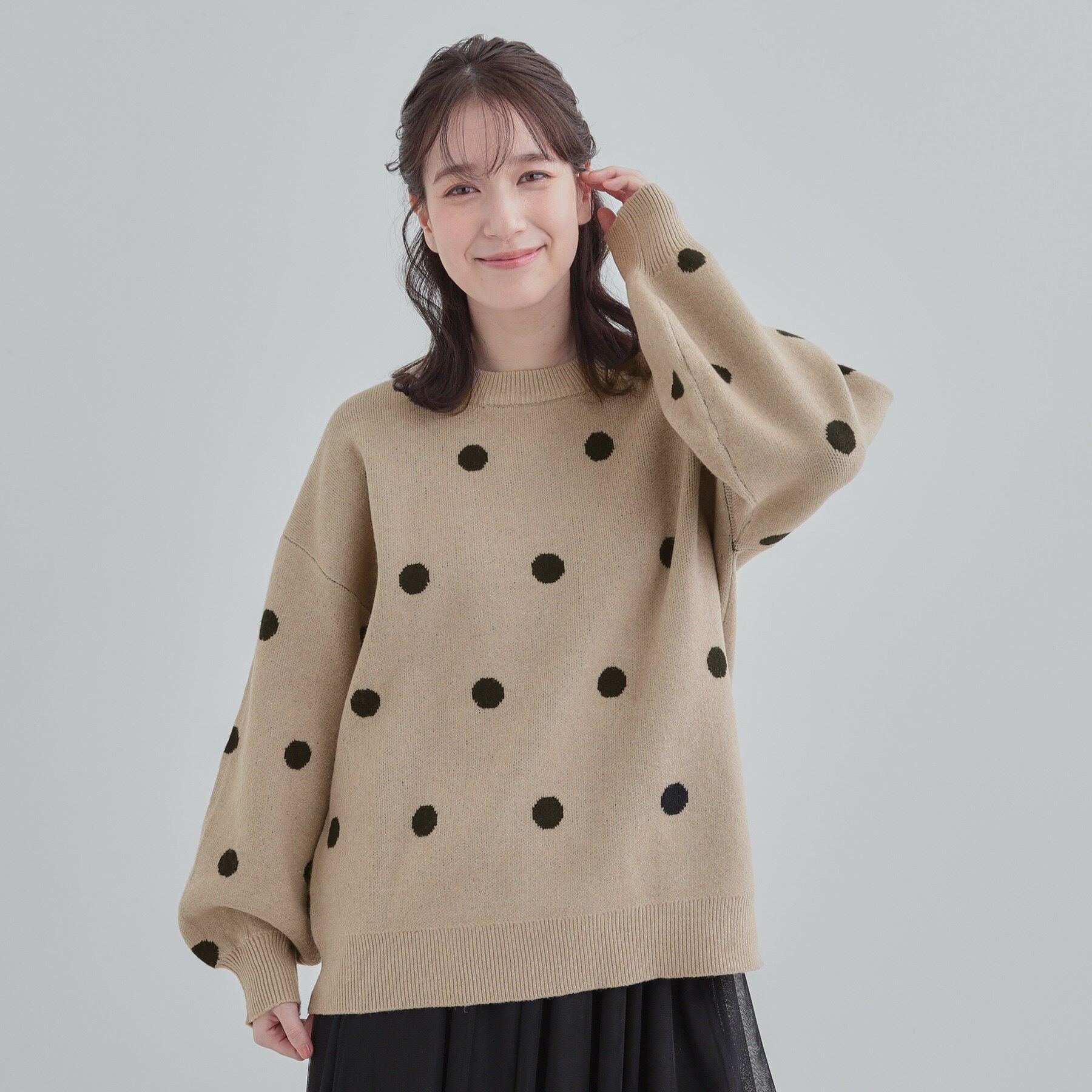SHOO･LA･RUE「【S-LL/洗濯機可】　体系カバー出来る 大人のドット柄ニット」|ニット・セーター|
