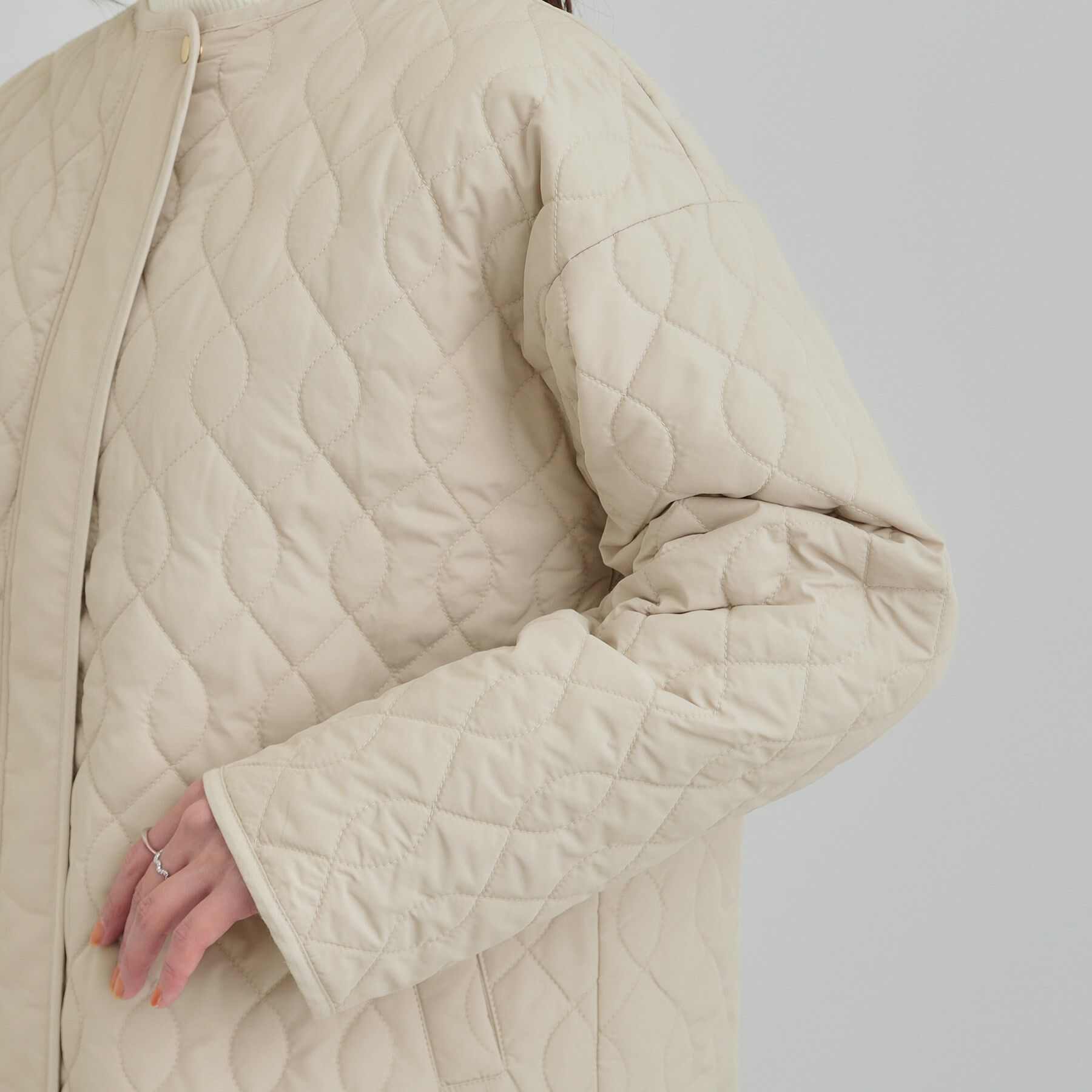 SHOO･LA･RUE「【洗濯機可/S-LL/撥水】大人が着たい ノーカラー キルトジャケット」|ノーカラージャケット|