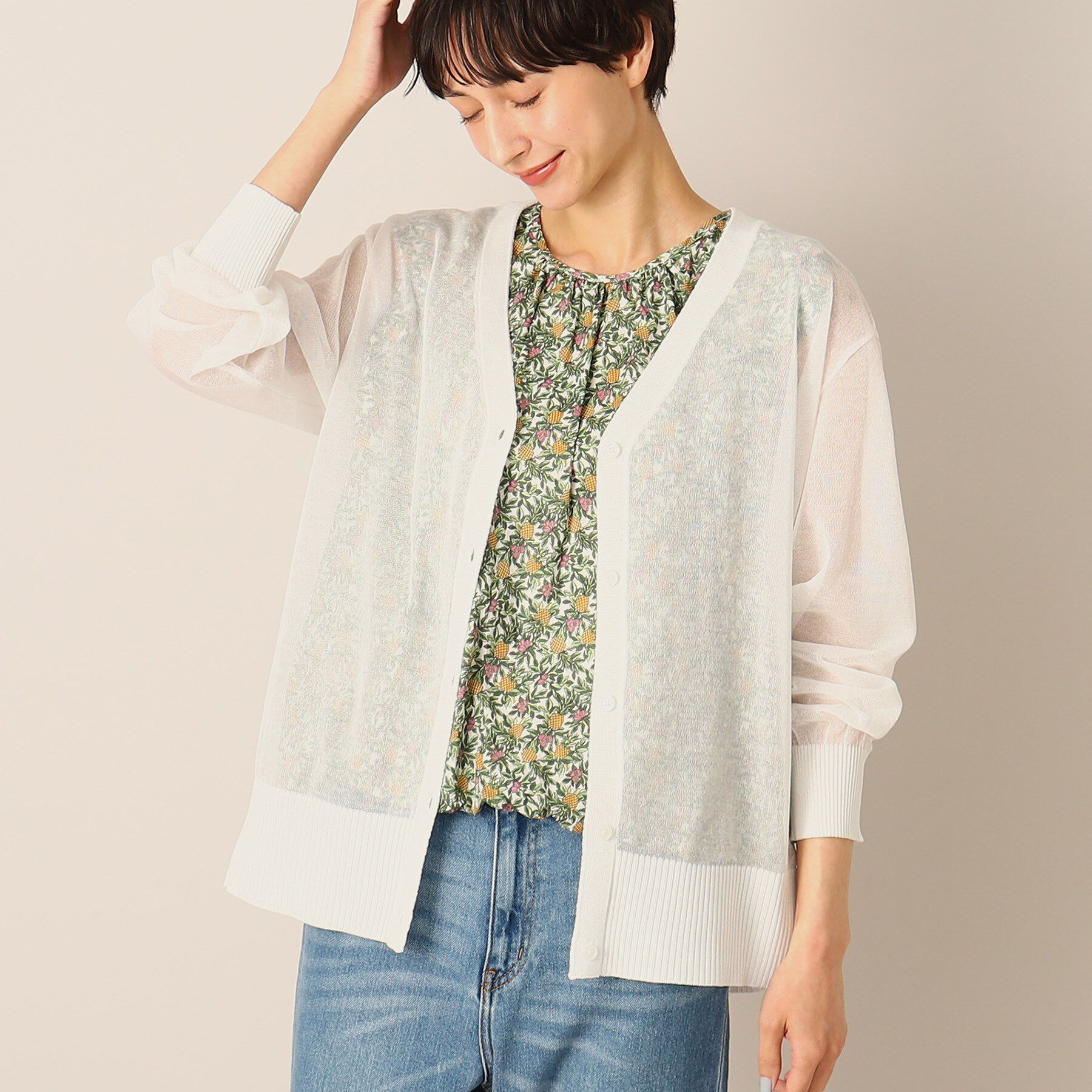 Dessin「【洗える】リネンブレンドVネックカーディガン」|カーディガン|ホワイト(001)