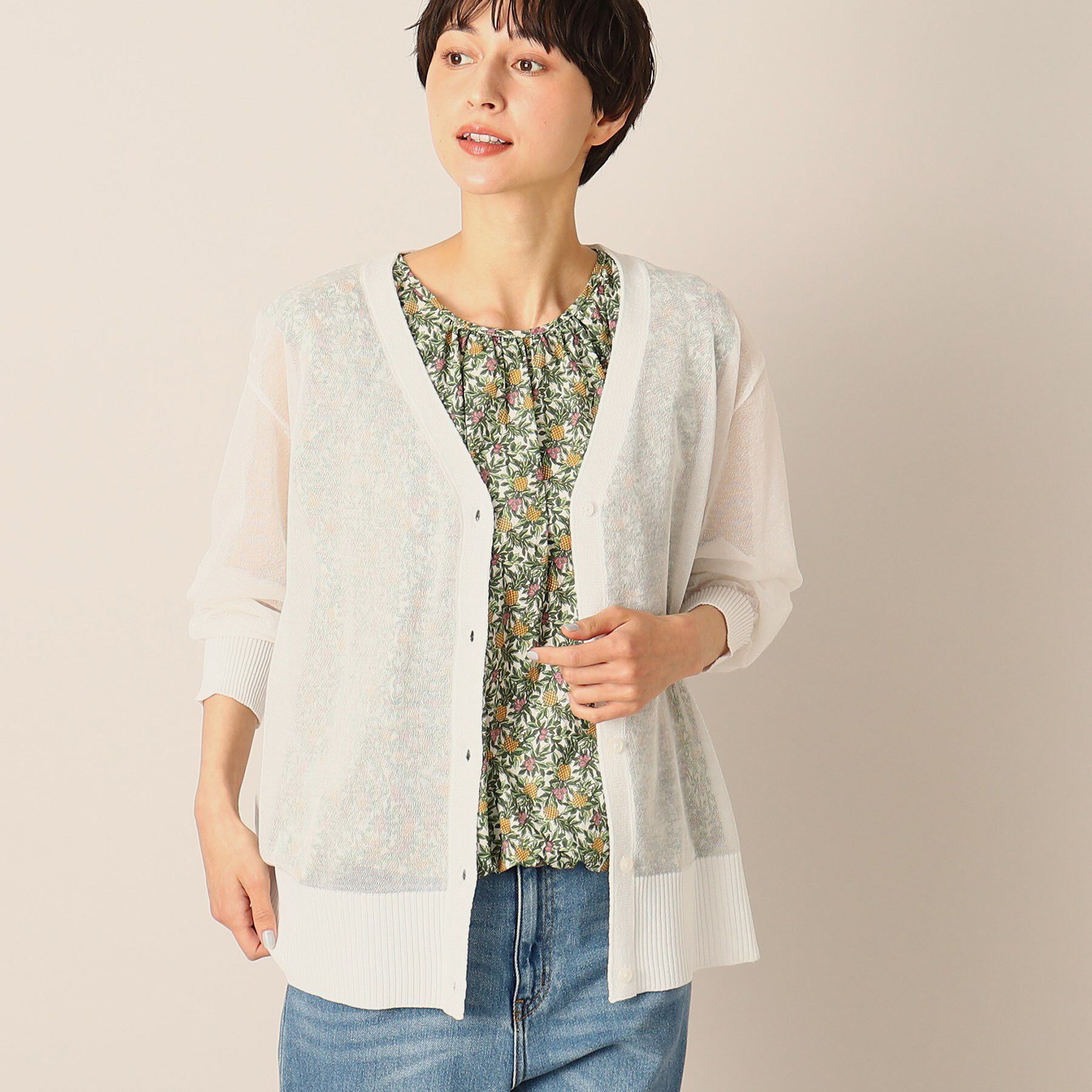 Dessin「【洗える】リネンブレンドVネックカーディガン」|カーディガン|