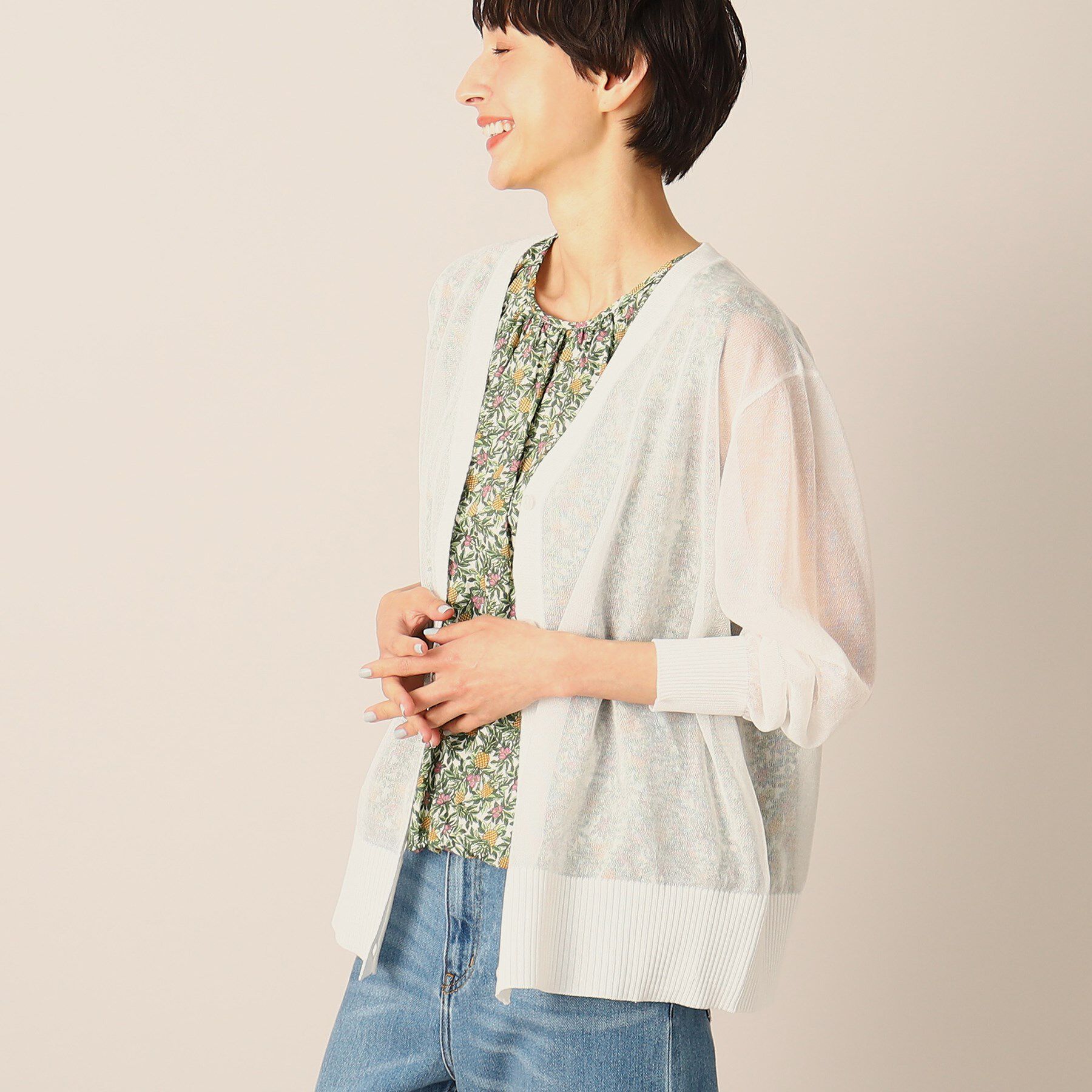 Dessin「【洗える】リネンブレンドVネックカーディガン」|カーディガン|