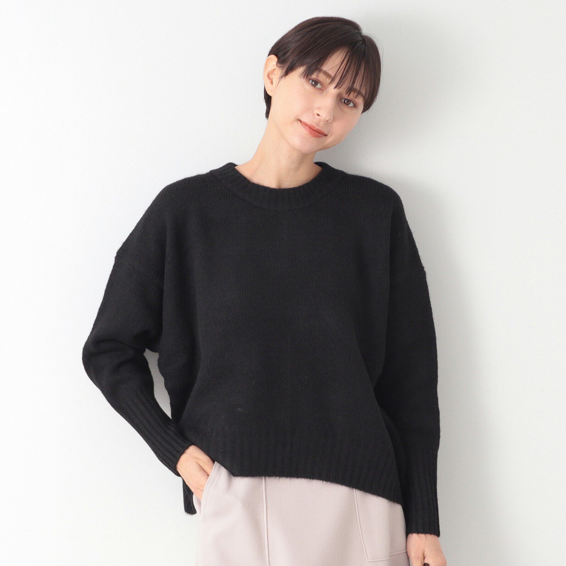 Dessin「【洗える】ショート丈ワイドクルーネックニット（XS～L）」|ニット・セーター|ﾌﾞﾗｯｸ(019)