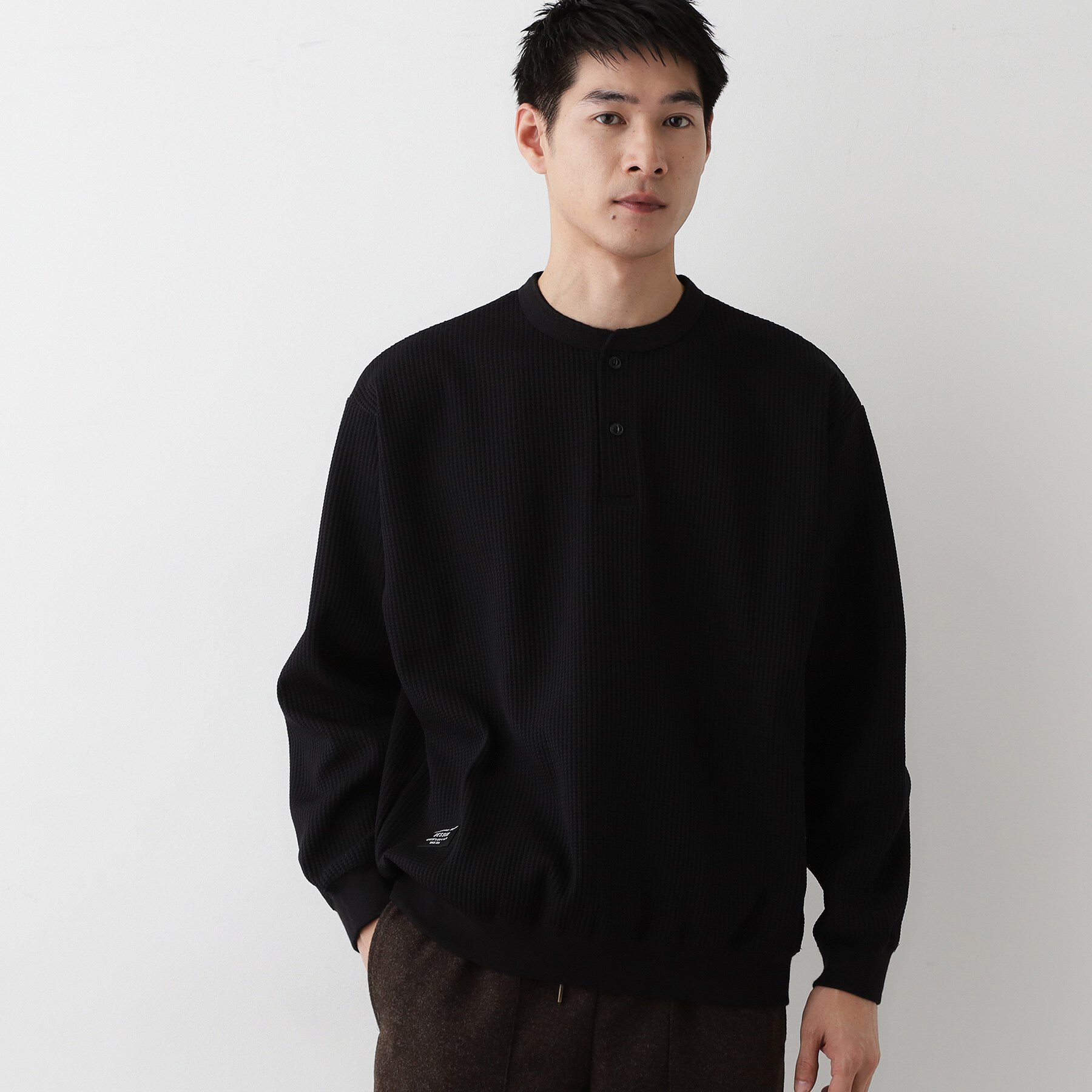 Dessin「【洗える】ソロテックスヘンリーネック」|Tシャツ・カットソー|ブラック(019)