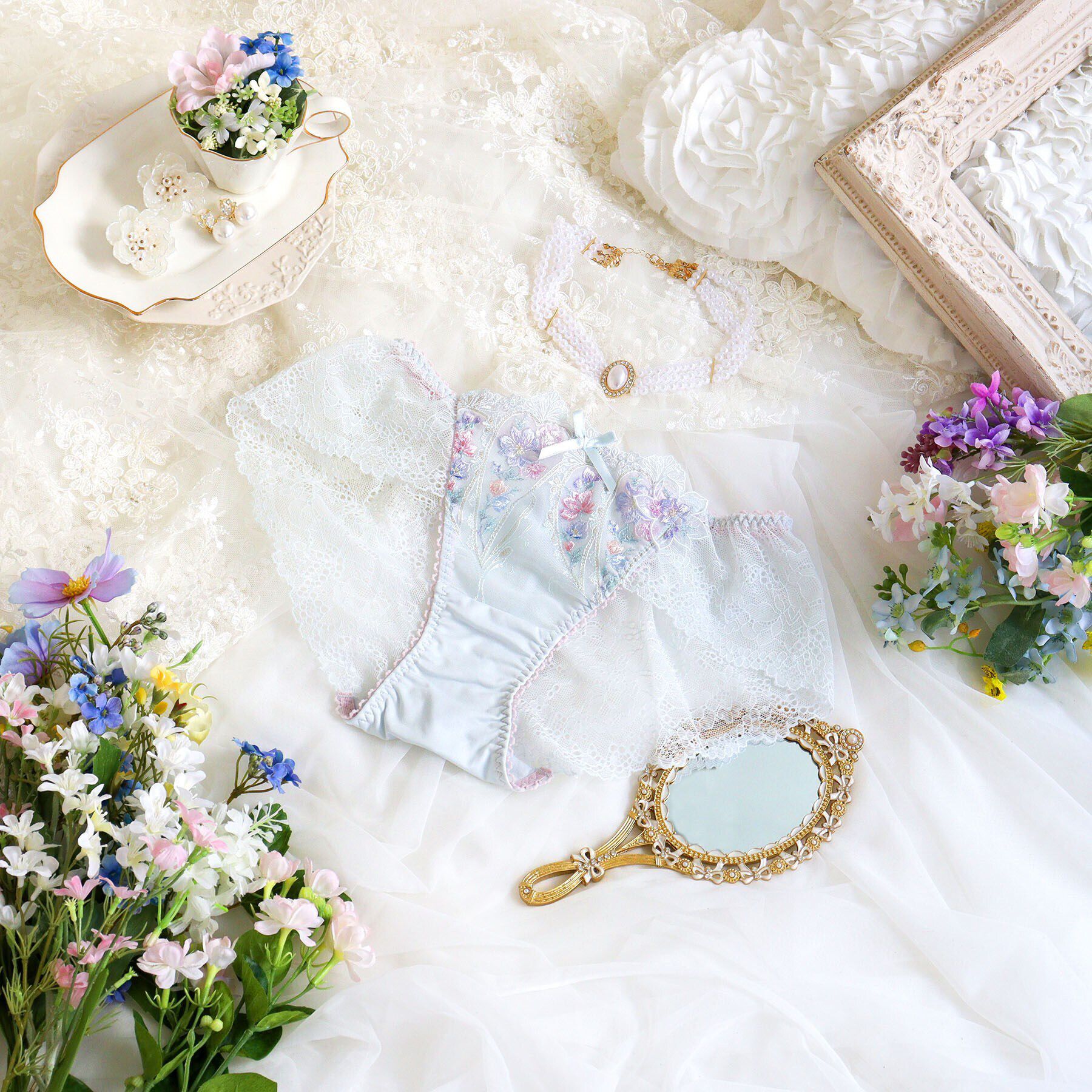 Risa Magli「フロリタ レースショーツ」|インナー|サックスブルー(09