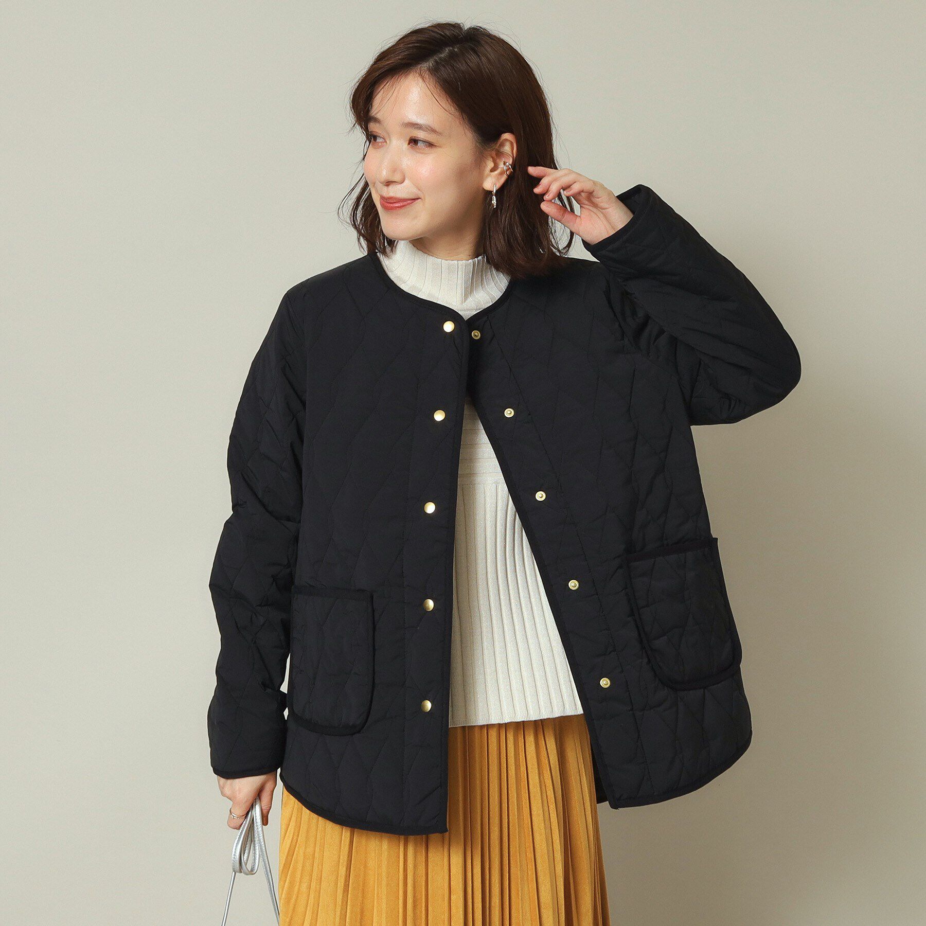 ITS&rsquo;DEMO「【薄中綿／厚手ニットもOK】キルトジャケット」|ブルゾン・スタジャン|ブラック(019)