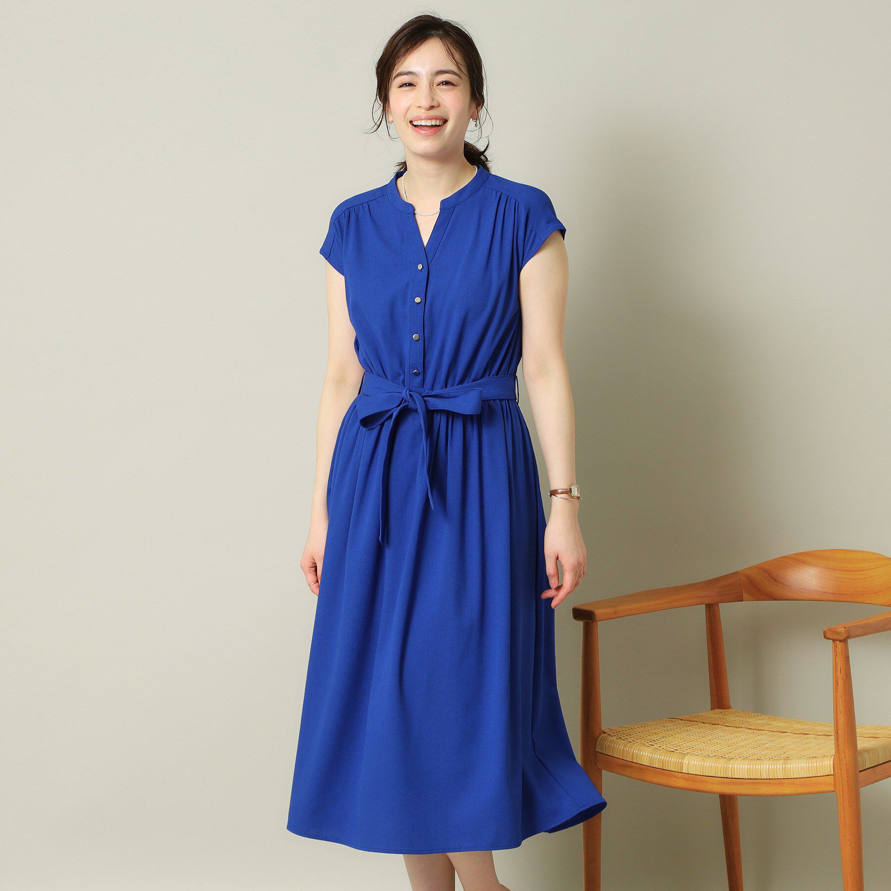 ITS&rsquo;DEMO「【UVケア／吸水速乾／洗濯機OK／洗濯後しわになりにくい】麻調合繊ワンピース＜ラク服シリーズ＞」|ワンピース|ブルー(092)