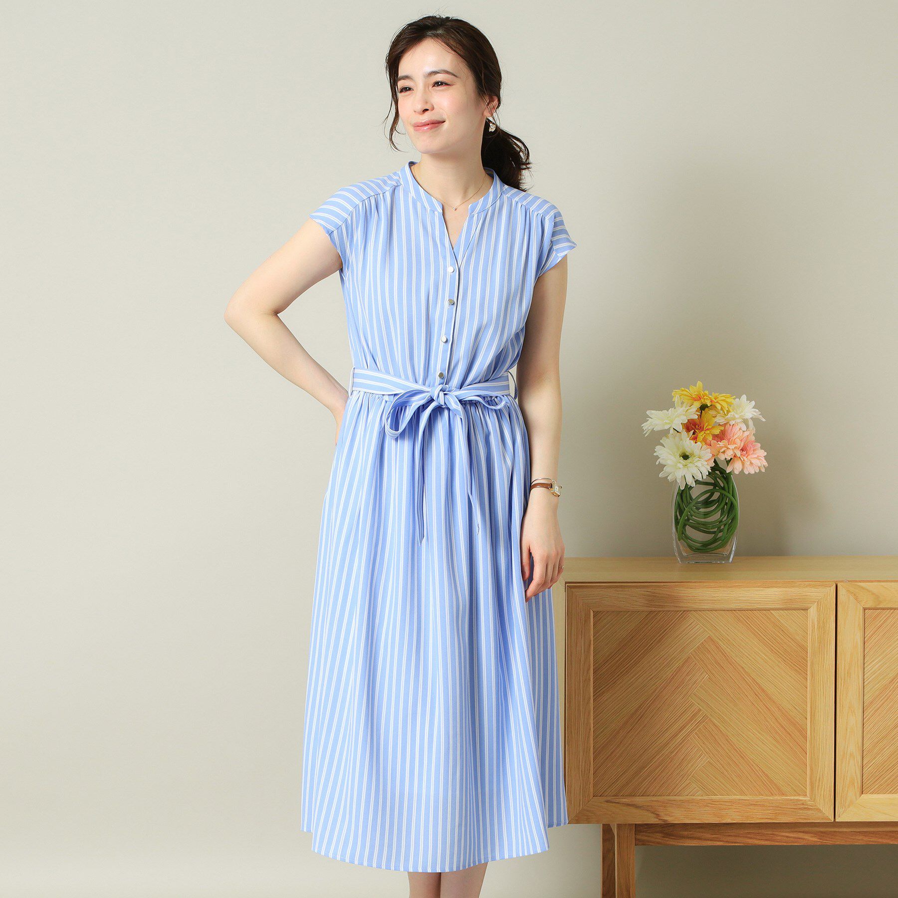 ITS&rsquo;DEMO「【UVケア／吸水速乾／洗濯機OK／洗濯後しわになりにくい】麻調合繊ワンピース＜ラク服シリーズ＞」|ワンピース|サックスブルー(39