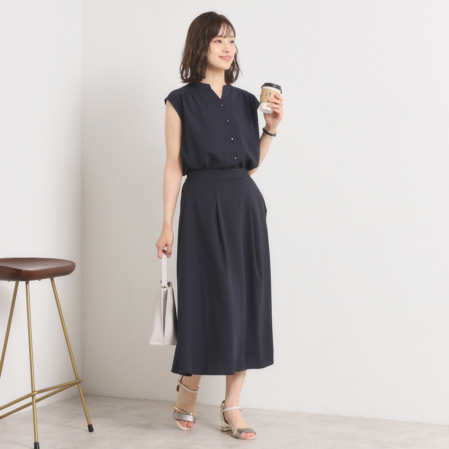 ITS&rsquo;DEMO「【UVカット／速乾／冷感／洗濯機OK／洗濯後しわになりにくい】麻調ストレッチタックスカート＜ラク服シ」|スカート|