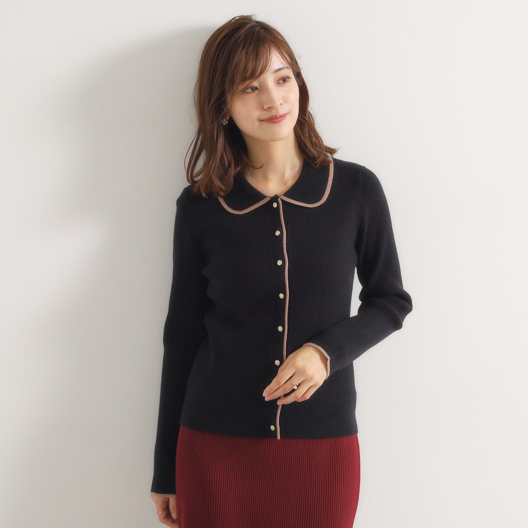 ITS&rsquo;DEMO「【手洗い可】配色衿リブニット」|ニット・セーター|ブラック(019)