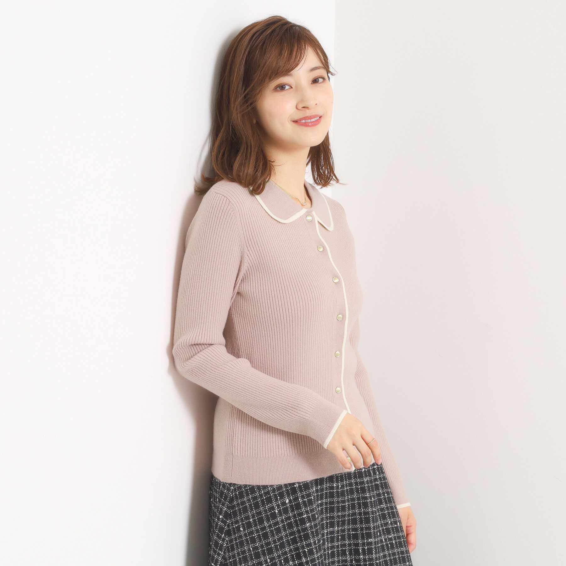 ITS&rsquo;DEMO「【手洗い可】配色衿リブニット」|ニット・セーター|ピンク(071)