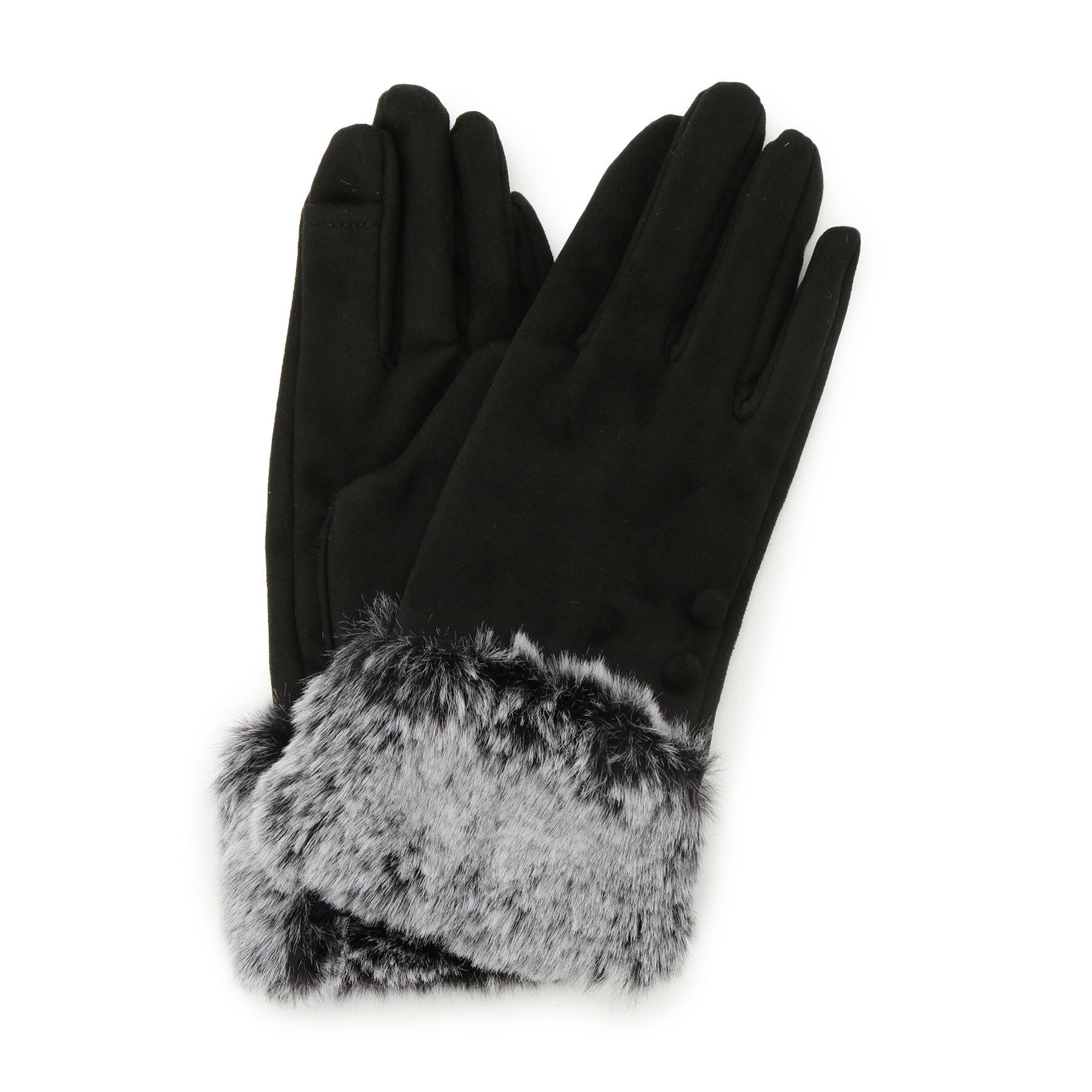 ITS&rsquo;DEMO「【手洗い可】ツートンファースエードグローブ」|手袋|ブラック(019)