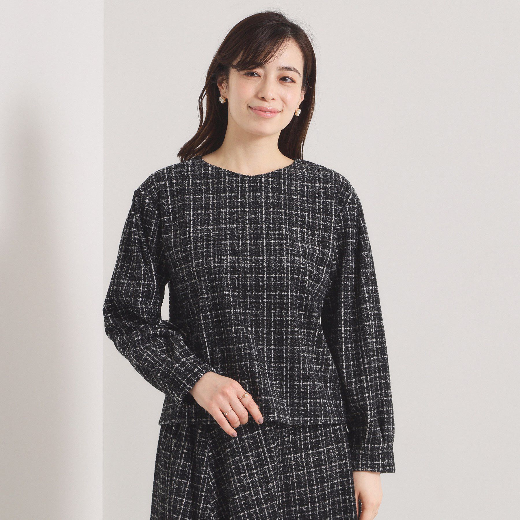 ITS&rsquo;DEMO「【手洗い可／セットアップ可】ツイード風プリントブラウス」|シャツ・ブラウス|