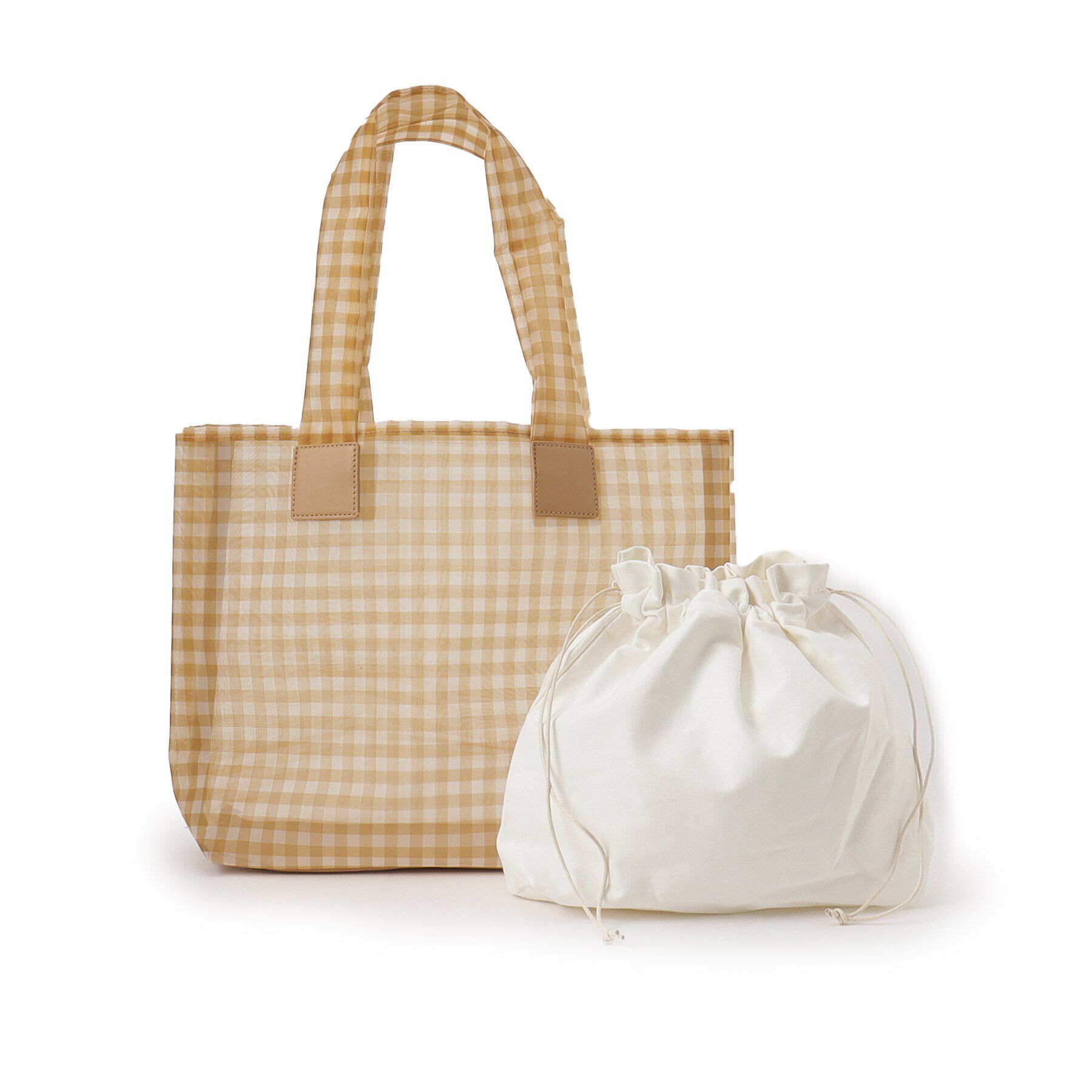 Ober Tashe「ギンガムチェック チュールバッグ トートバッグ」|トートバッグ|ベージュ(052)