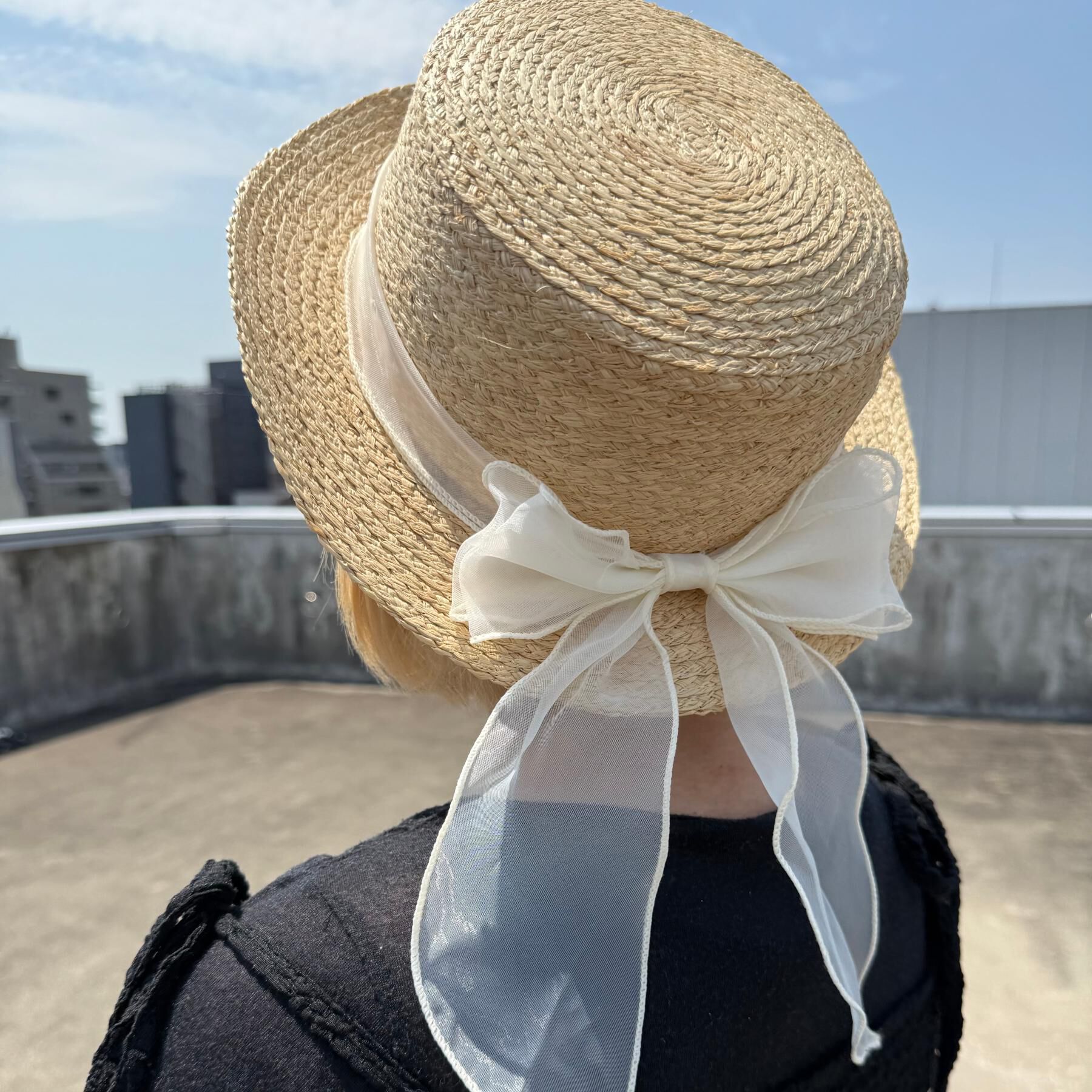 Grandedge「カンカン帽オーガンジーリボン」|ハット|