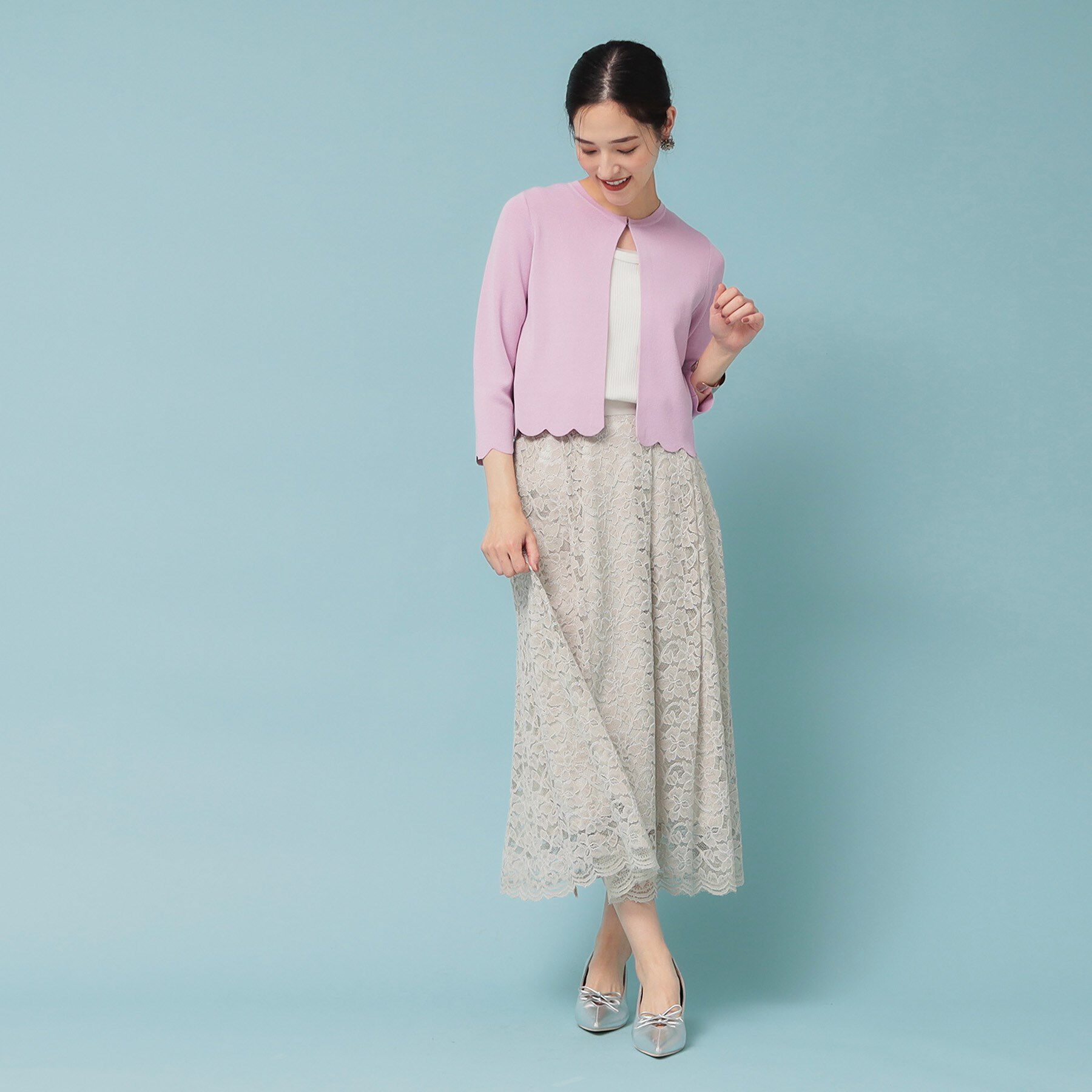 SunaUna「【人気シリーズ/4色展開】スカラップ7分袖ボレロ」|カーディガン|