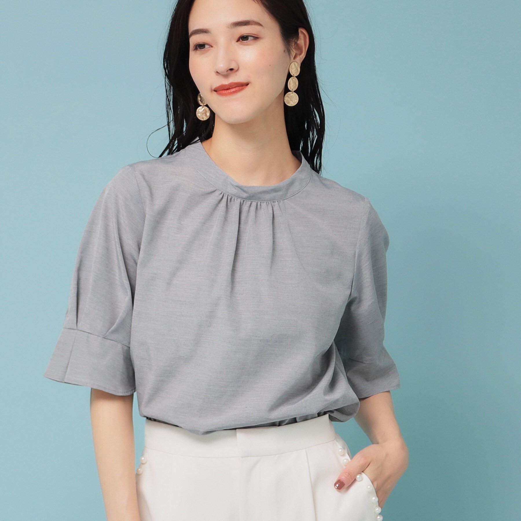 SunaUna「【きれいめ／定番シルエット】スタンドネックブラウス」|シャツ・ブラウス|チャコールグレー(0