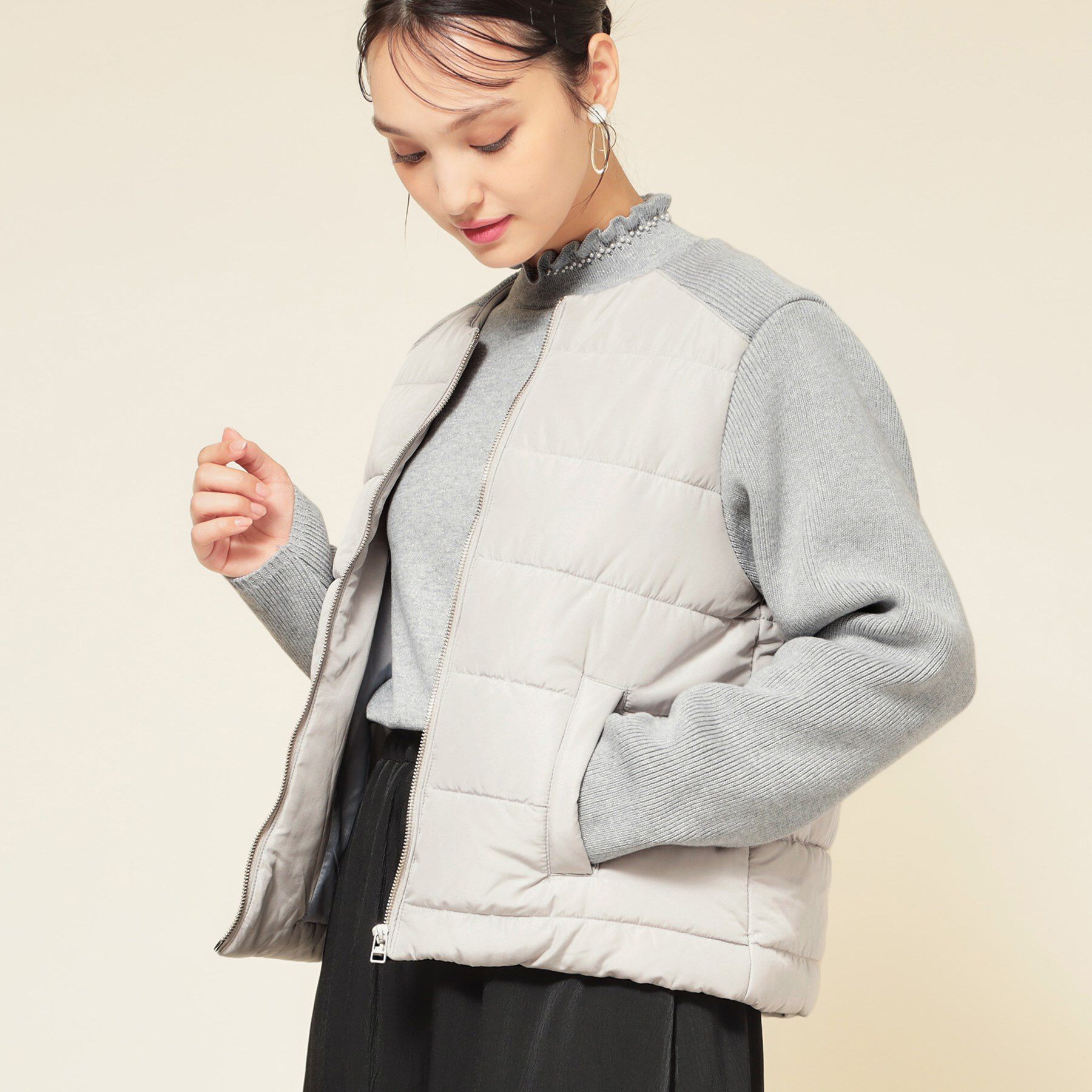 SunaUna「【中綿／キルト】ノーカラーブルゾン」|ノーカラージャケット|