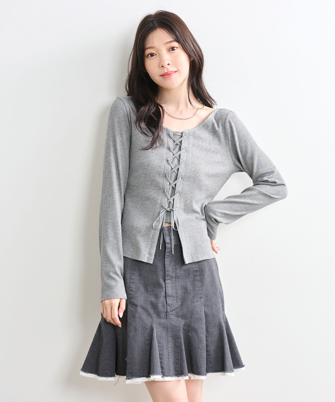 COCO DEAL「レースアップ前後2WAYリブトップス」|Tシャツ・カットソー|