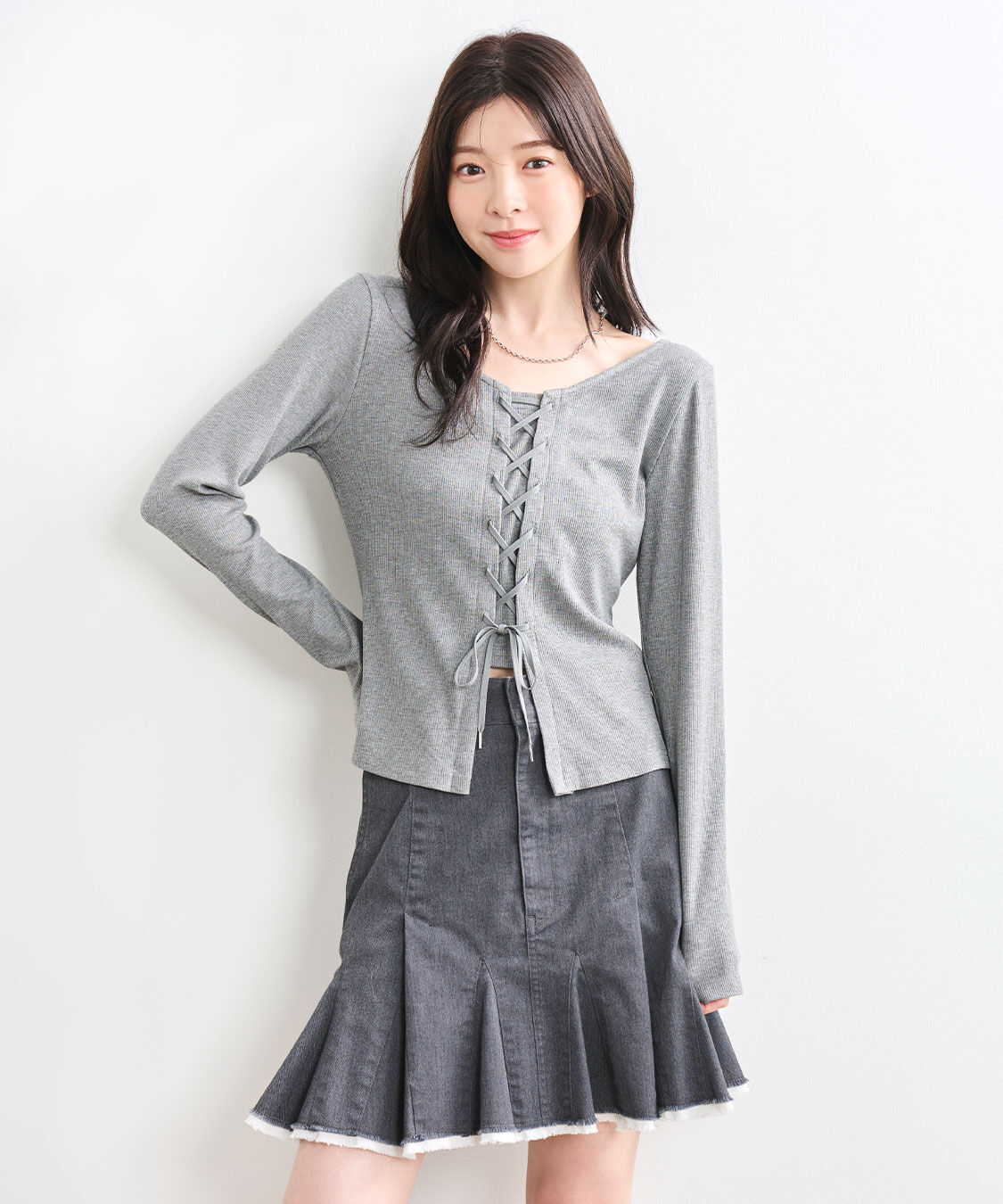 COCO DEAL「レースアップ前後2WAYリブトップス」|Tシャツ・カットソー|