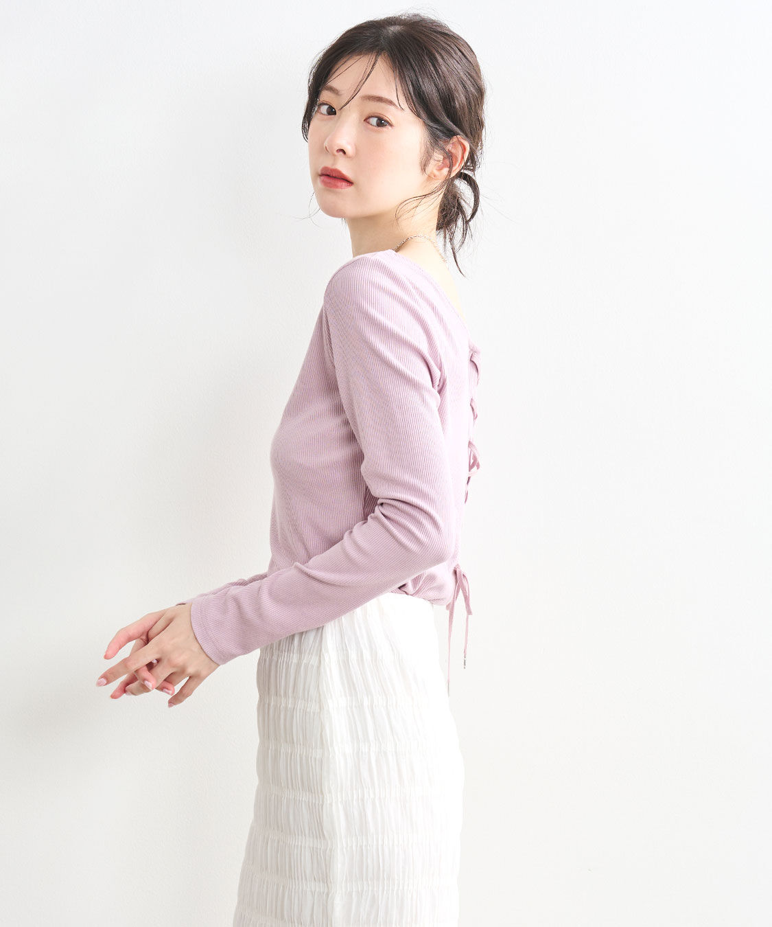 COCO DEAL「レースアップ前後2WAYリブトップス」|Tシャツ・カットソー|