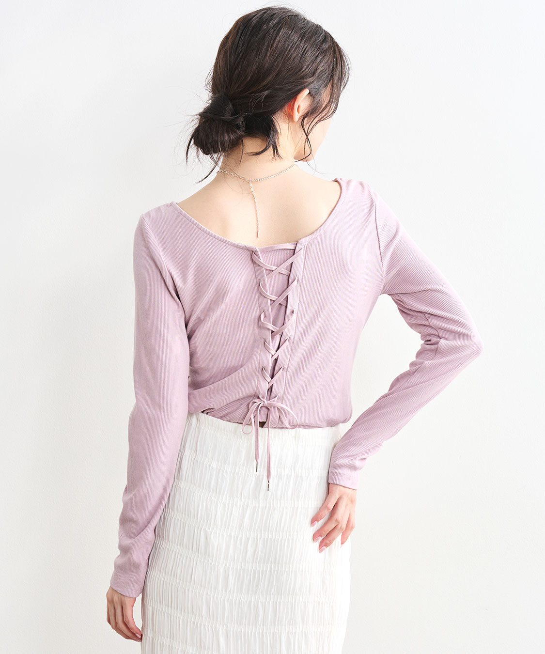 COCO DEAL「レースアップ前後2WAYリブトップス」|Tシャツ・カットソー|