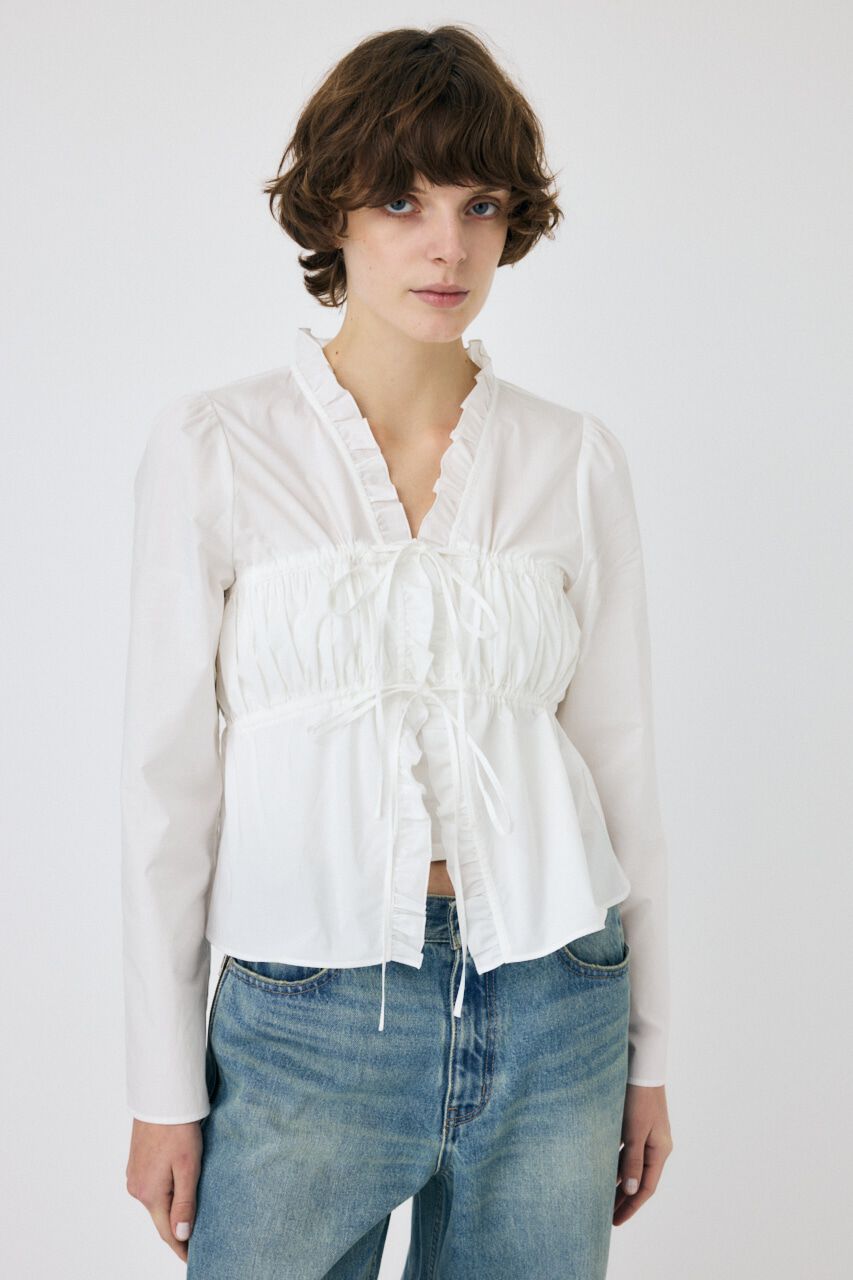 MOUSSY「FRONT RIBBON GATHER ブラウス」|シャツ・ブラウス|WHT