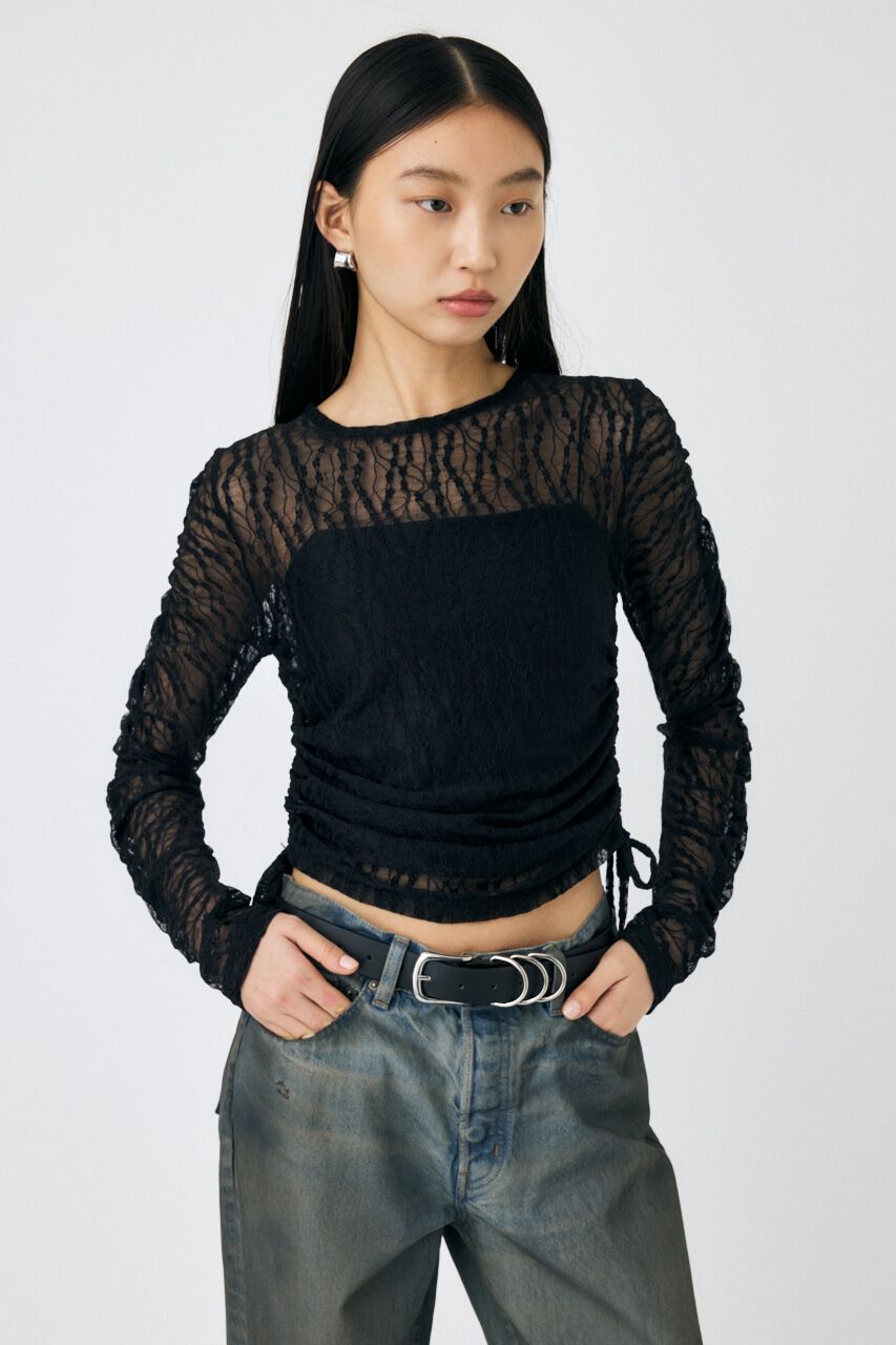 MOUSSY「SHIRRING レーストップス」|Tシャツ・カットソー|BLK