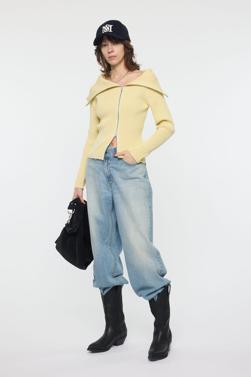 MOUSSY「BIG COLLAR ZIP UP ニットトップス」|ニット・セーター|